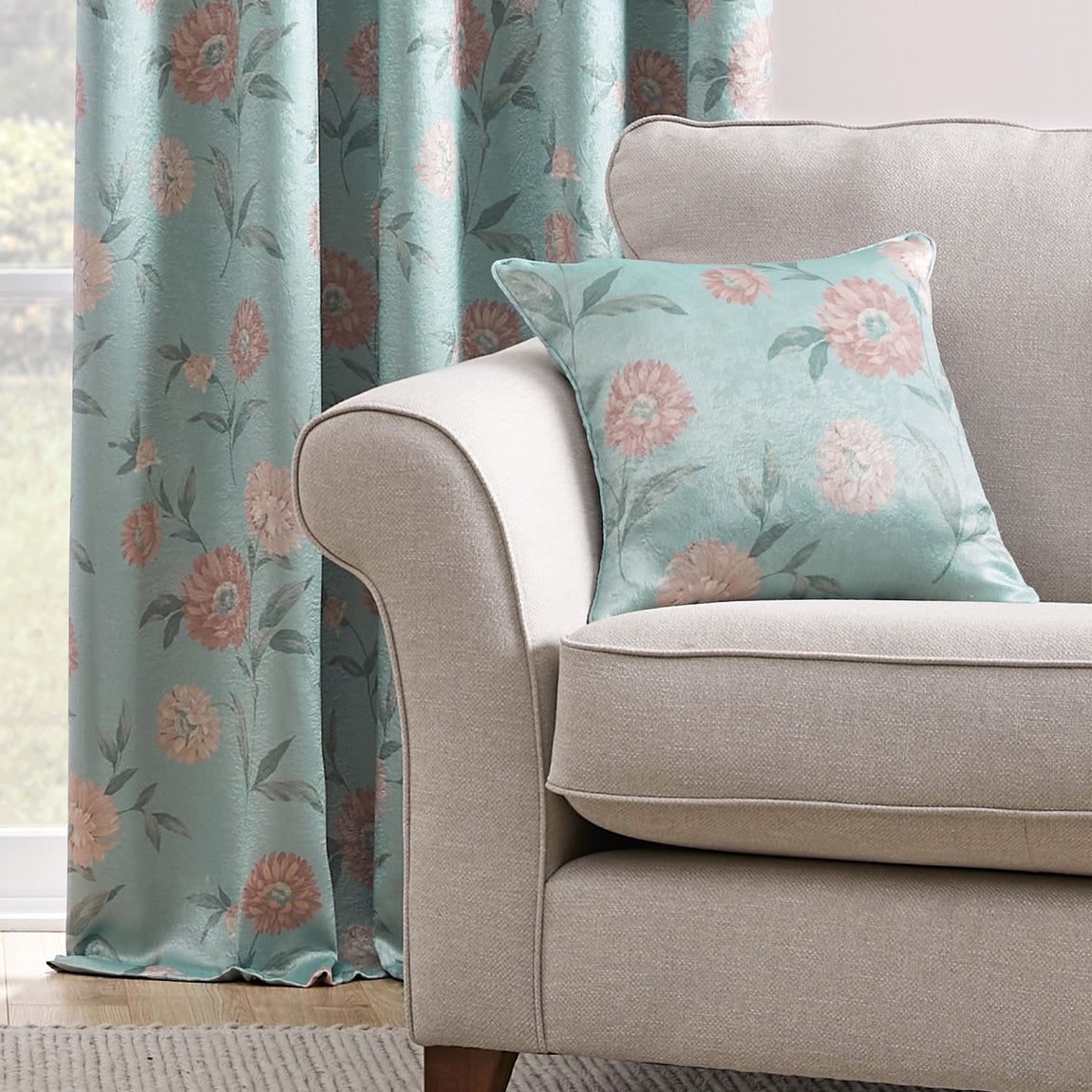 Dreams & Drapes Dahlia Filled Cushion 43cm x 43cm Duck Egg