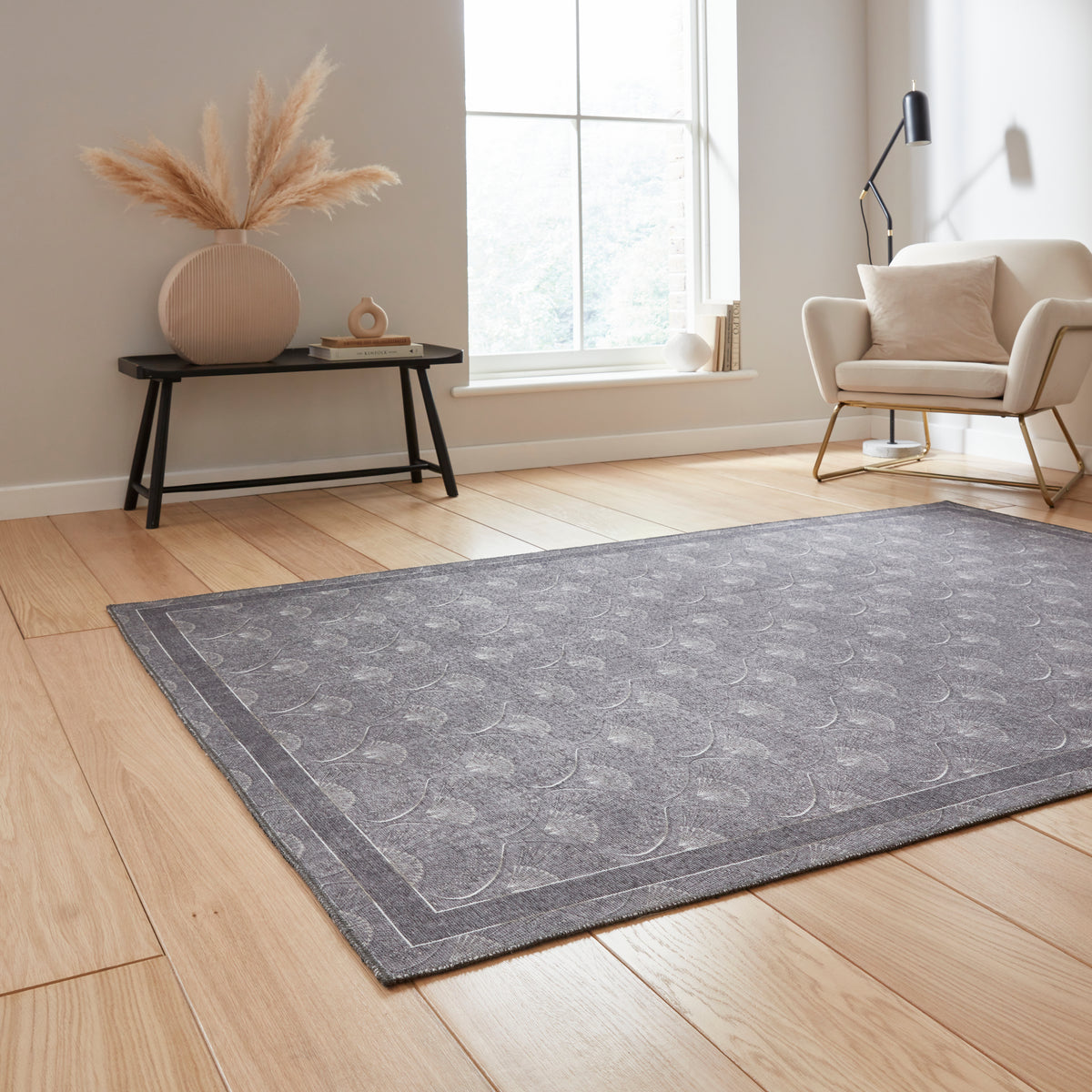 Catherine Lansfield Deco Peacock Washable Rug Grey