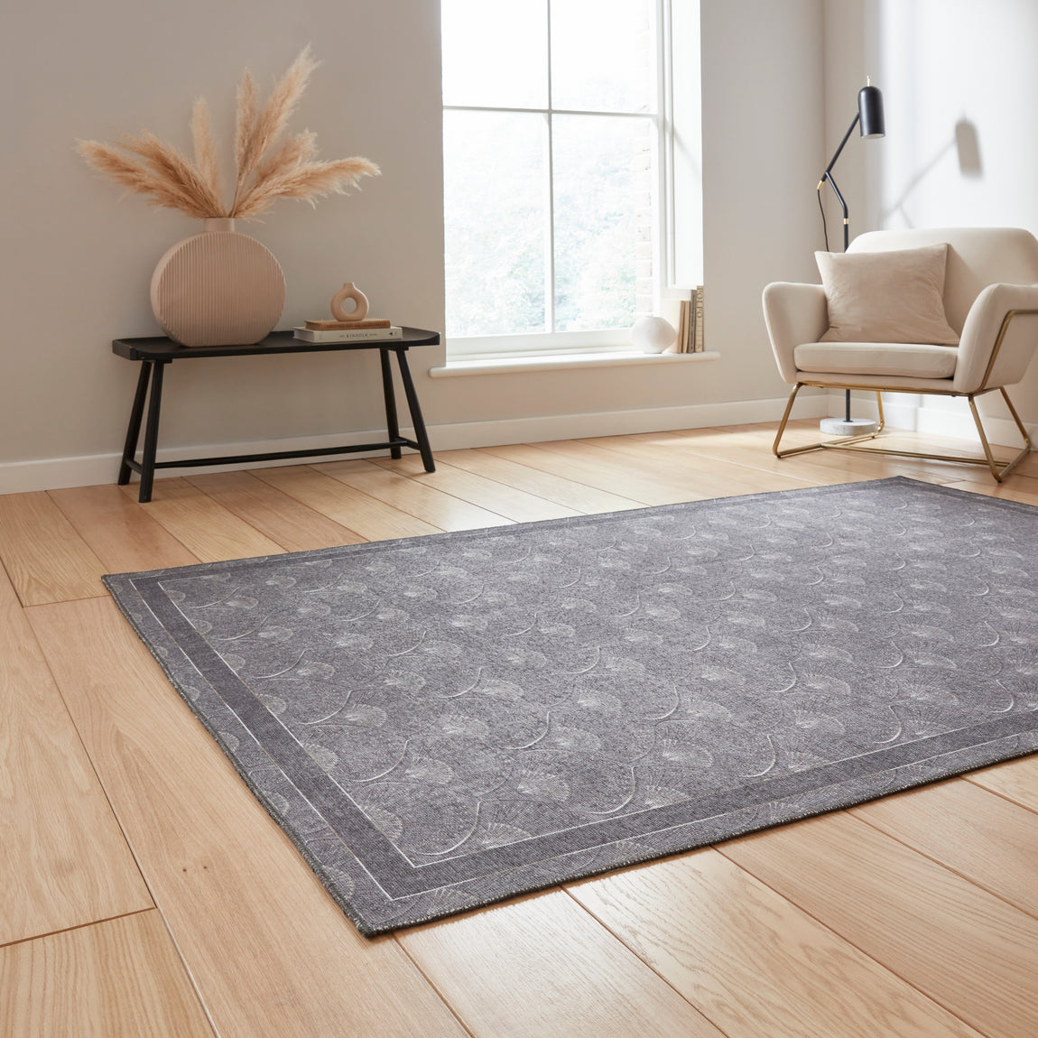 Catherine Lansfield Deco Peacock Washable Rug Grey