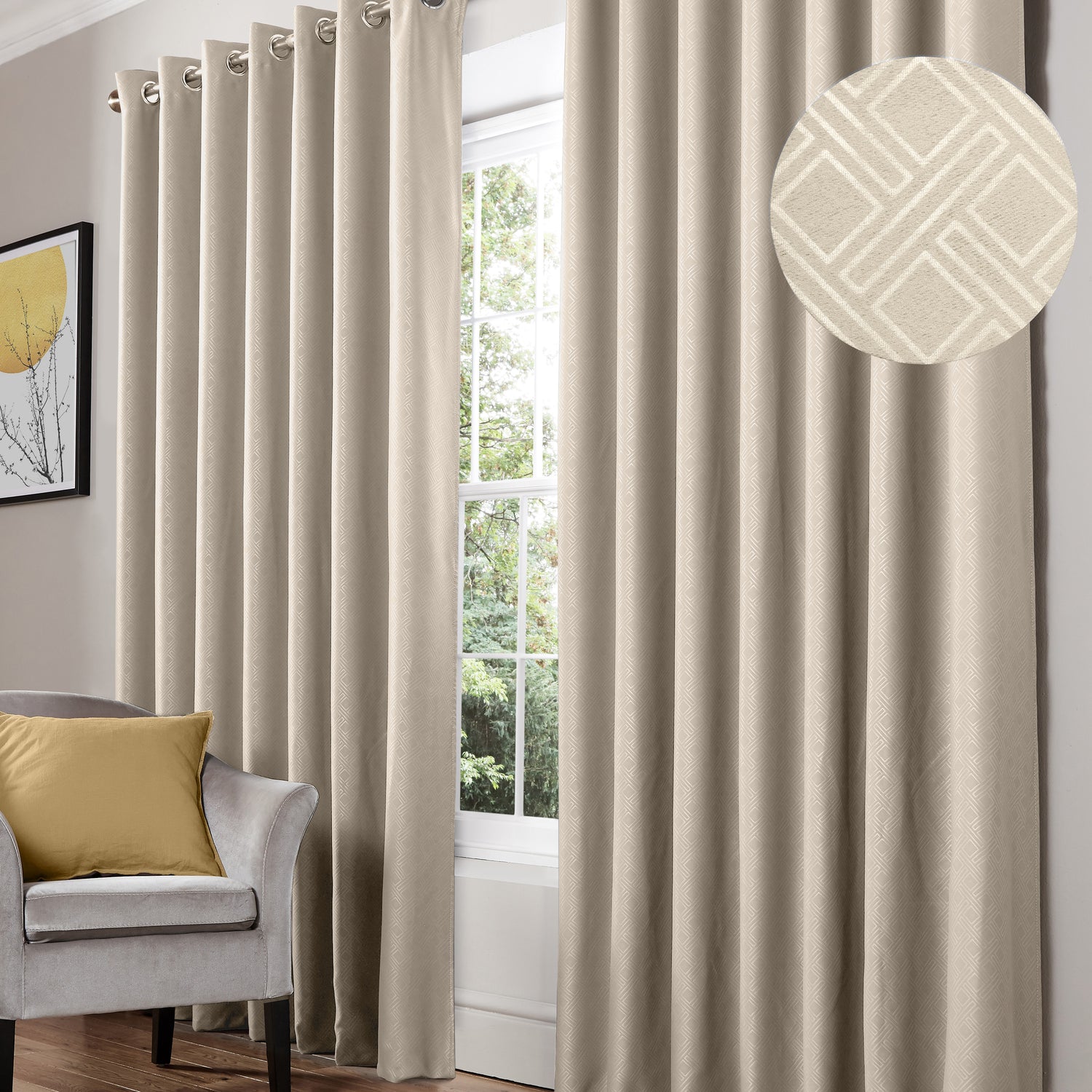 Diamond Blackout Ready Made Eyelet Curtains Cream