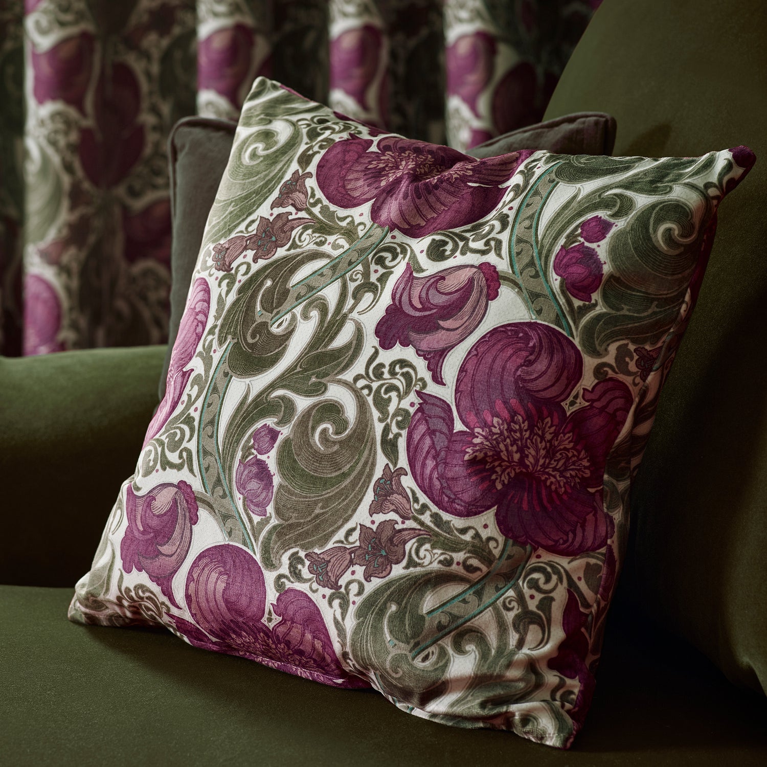 HOUSE Llewelyn-Bowen Down The Dilly Printed Velvet Fabric Damson