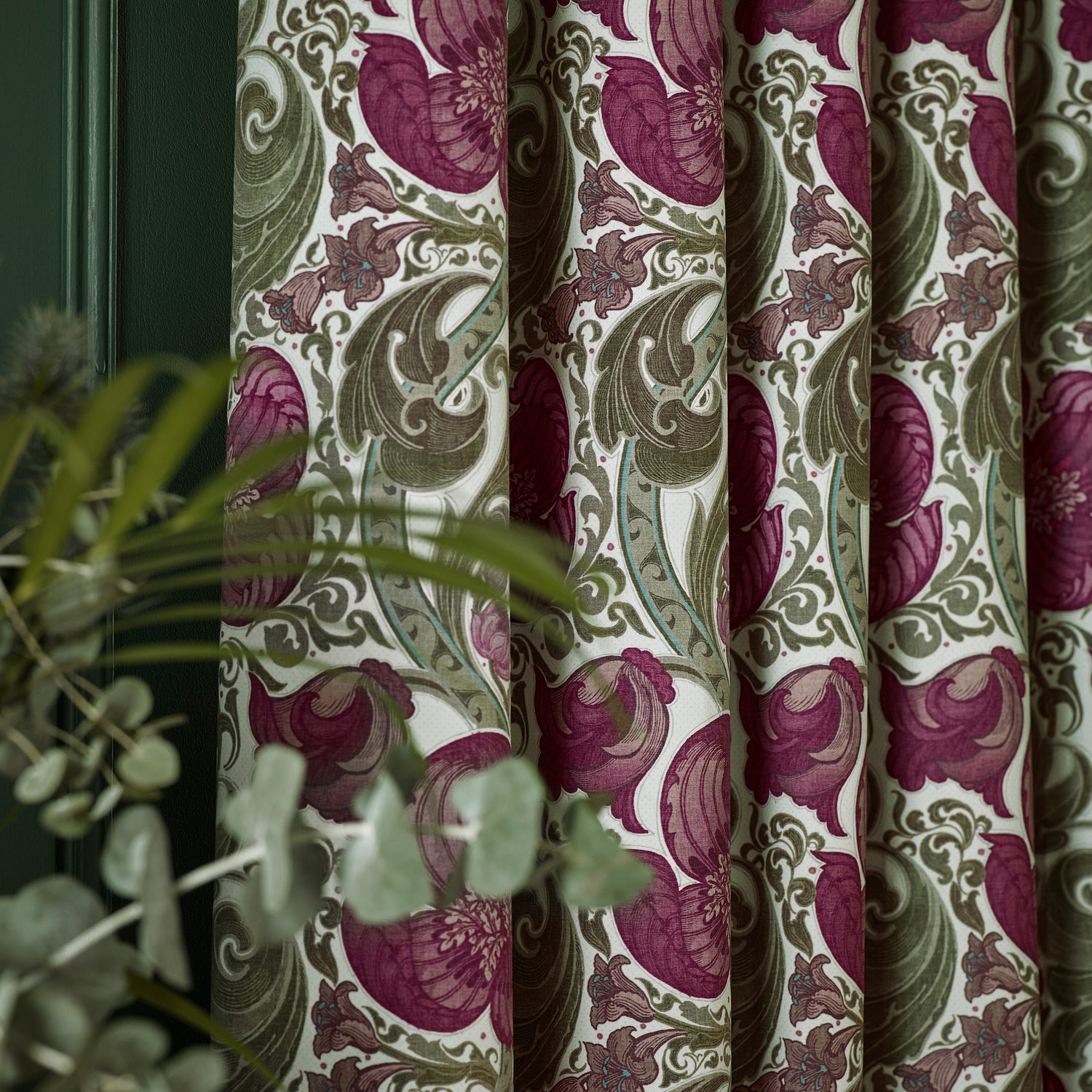 HOUSE Llewelyn-Bowen Down The Dilly Printed Velvet Made To Measure Curtains Damson