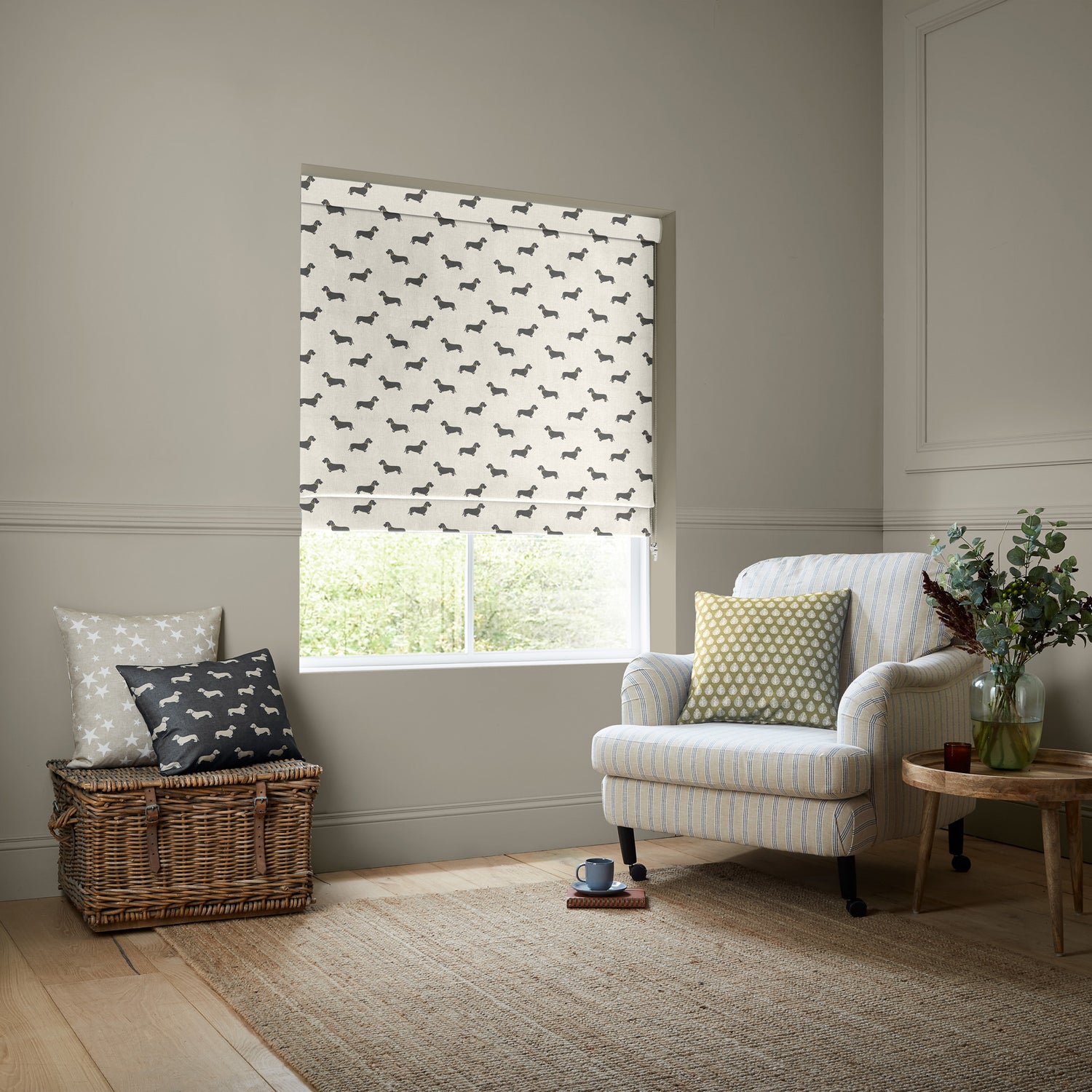 Emily Bond Basil Made to Measure Roman Blind Pebble