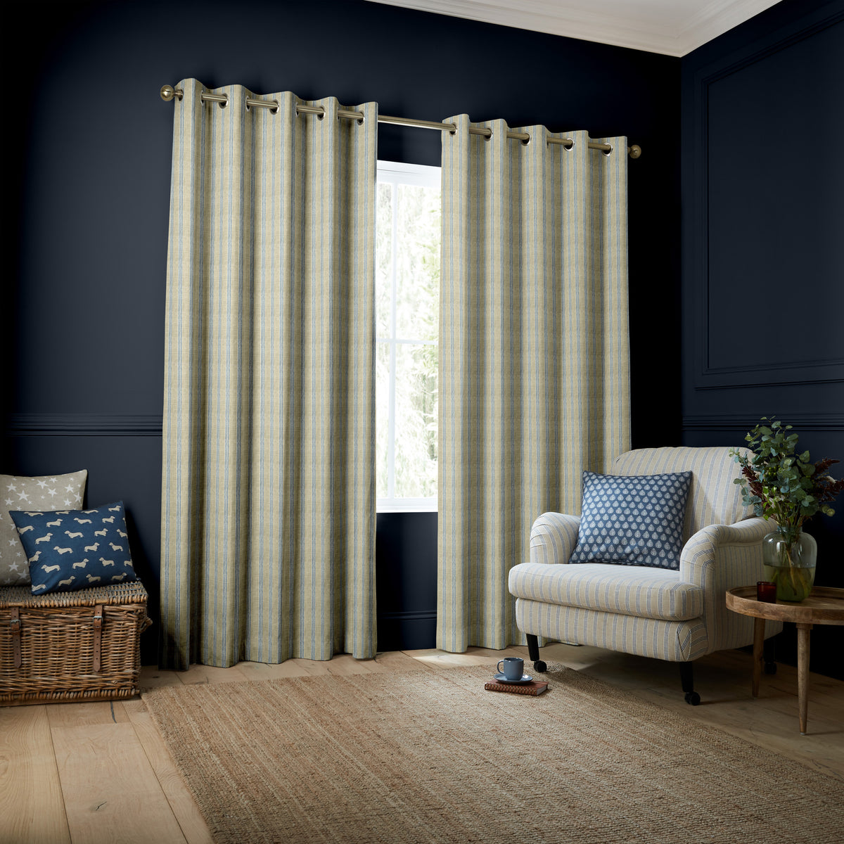 Emily Bond George Stripe Made to Measure Curtain Indigo