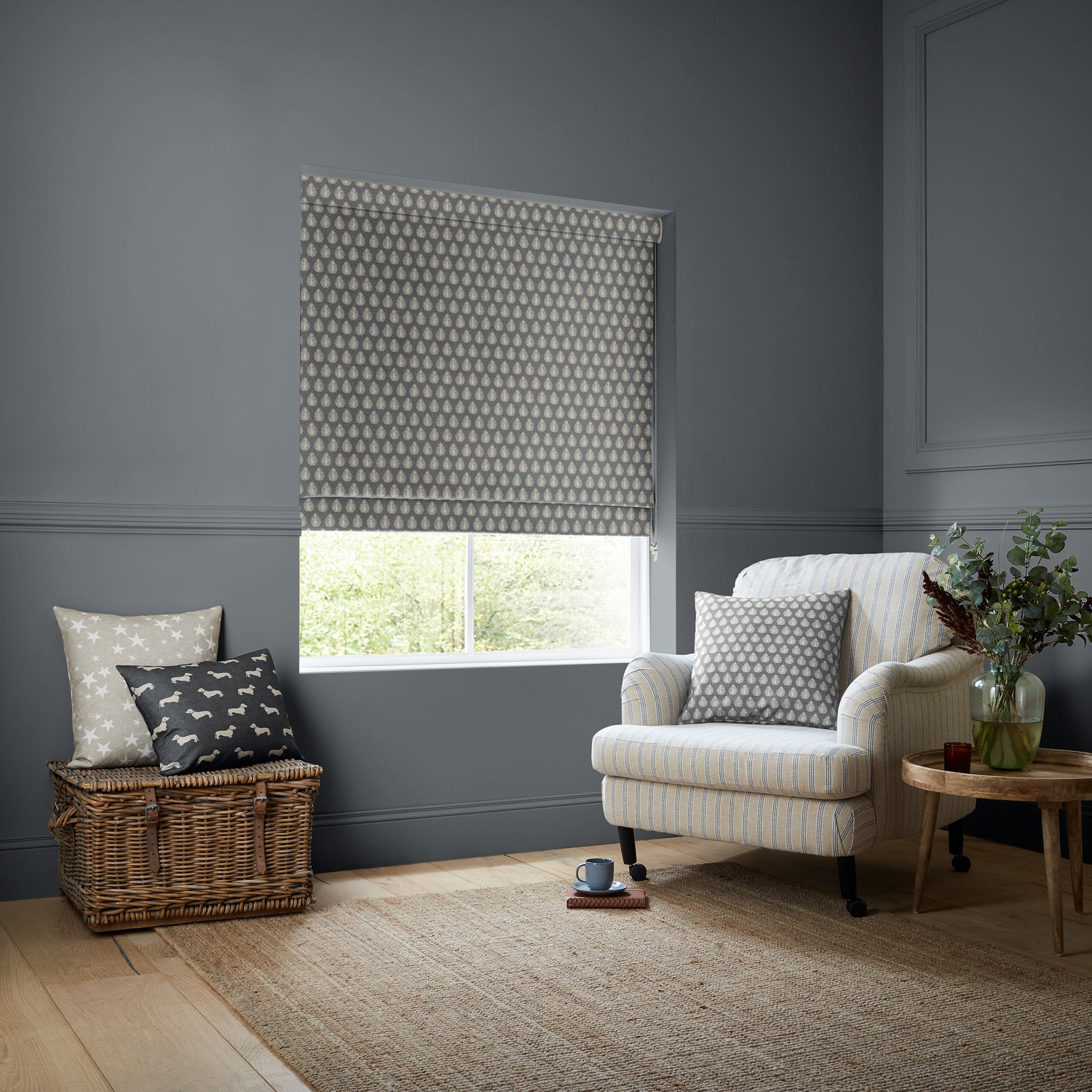Emily Bond Jaipur Made to Measure Roman Blind Smoke