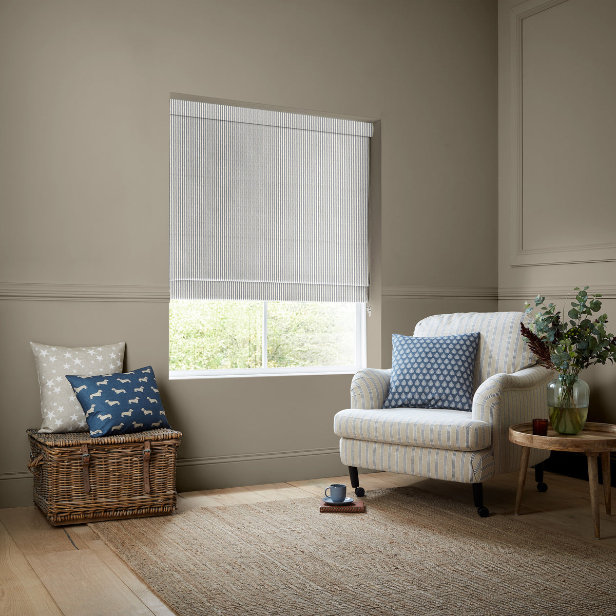 Emily Bond Oscar Stripe Made to Measure Roman Blind Indigo