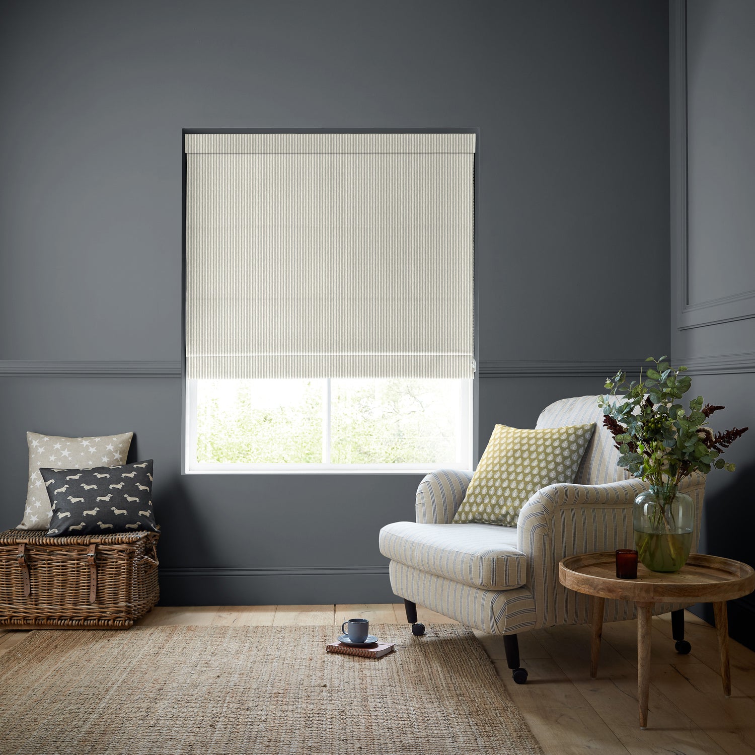 Emily Bond Oscar Stripe Made to Measure Roman Blind Pebble