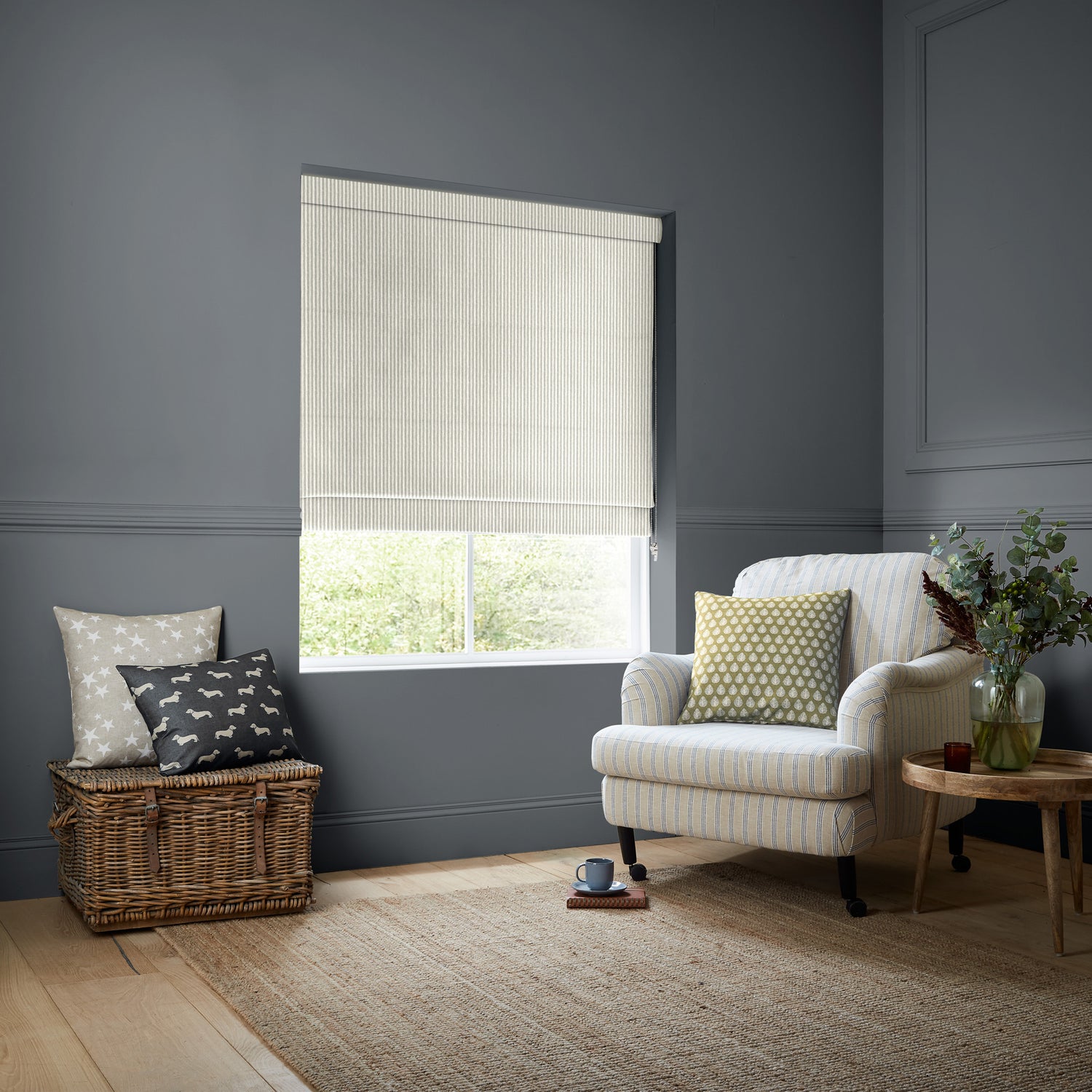 Emily Bond Oscar Stripe Made to Measure Roman Blind Pebble