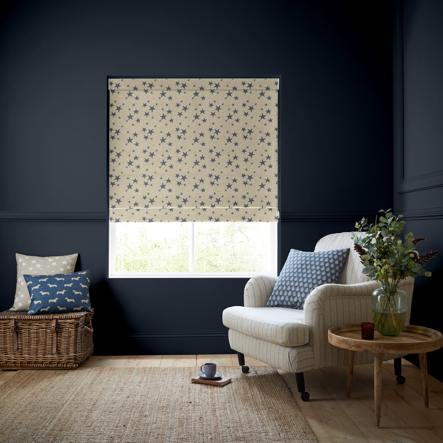 Emily Bond St Maws Made to Measure Roman Blind Indigo