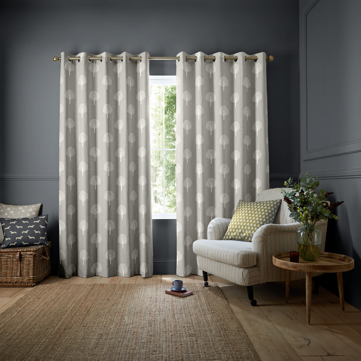 Emily Bond Yew Tree Made to Measure Curtain Pebble