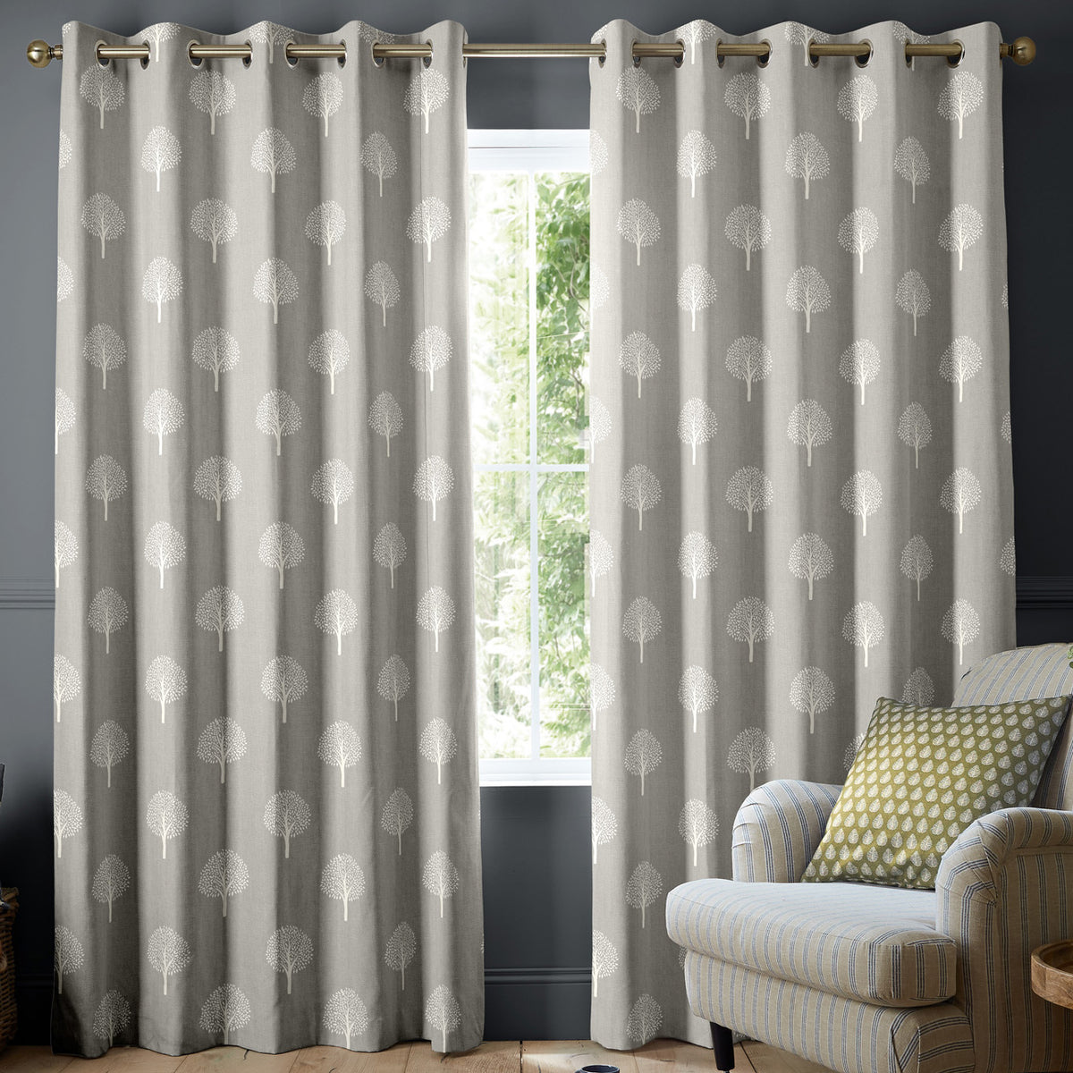 Emily Bond Yew Tree Made to Measure Curtain Pebble