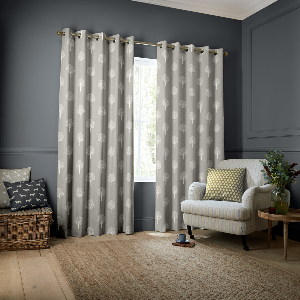 Emily Bond Yew Tree Made to Measure Curtain Pebble
