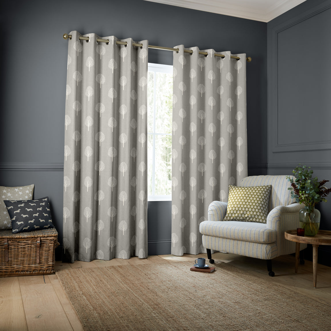 Emily Bond Yew Tree Made to Measure Curtain Pebble