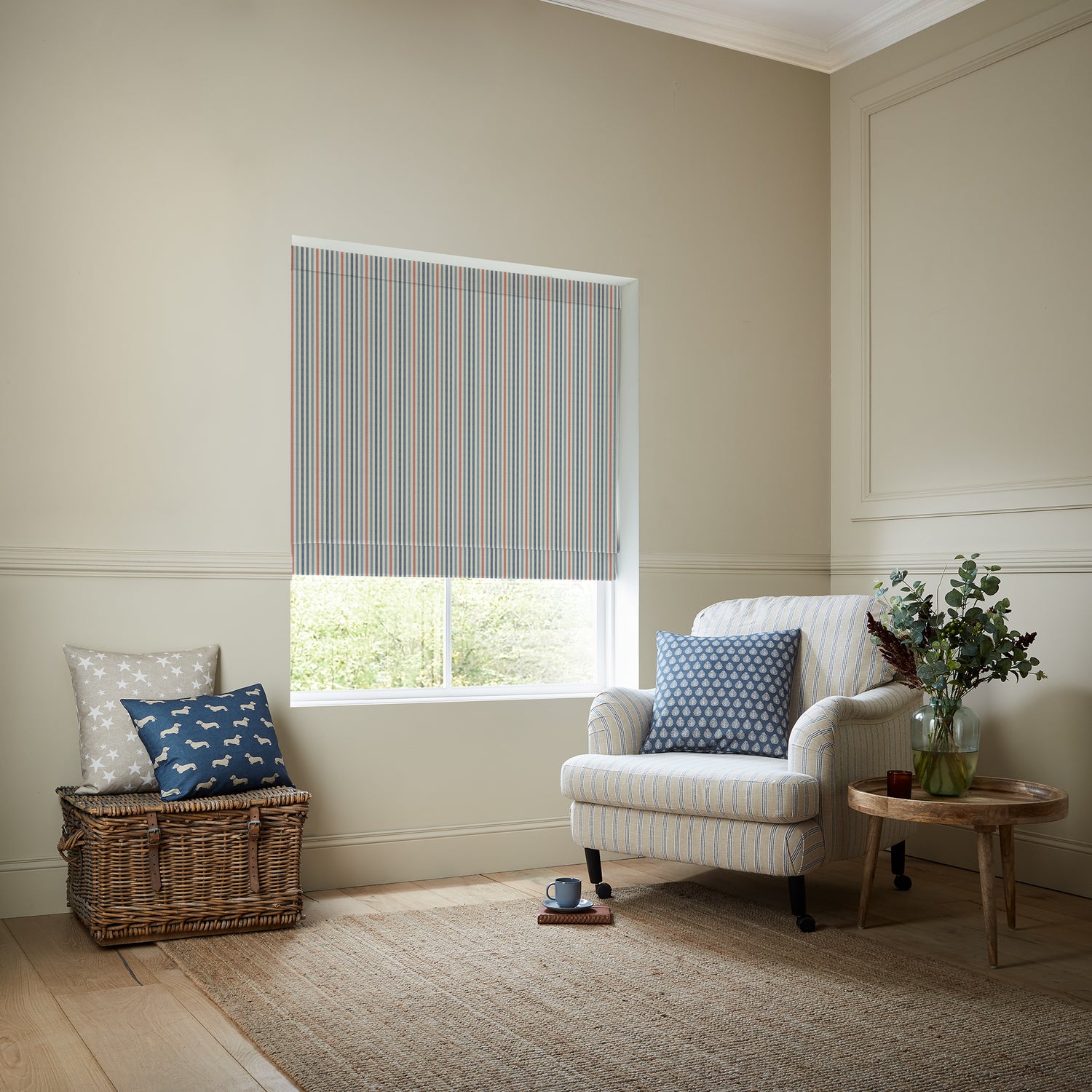 Emily Bond Cornish Stripe Made To Measure Roman Blind Blue Multi