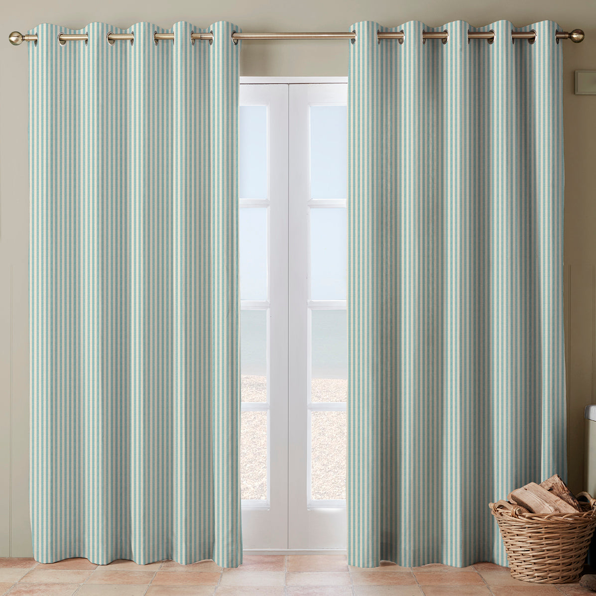 Emily Bond Cornish Stripe Made To Measure Curtains Duck Egg