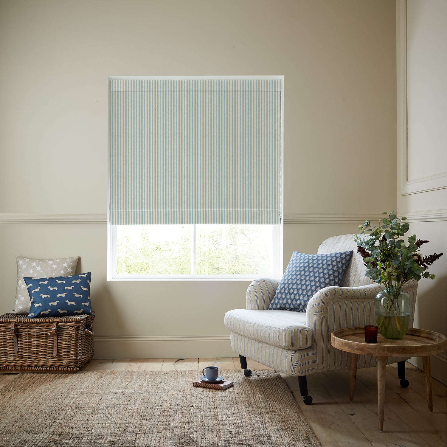 Emily Bond Cornish Stripe Made To Measure Roman Blind Duck Egg