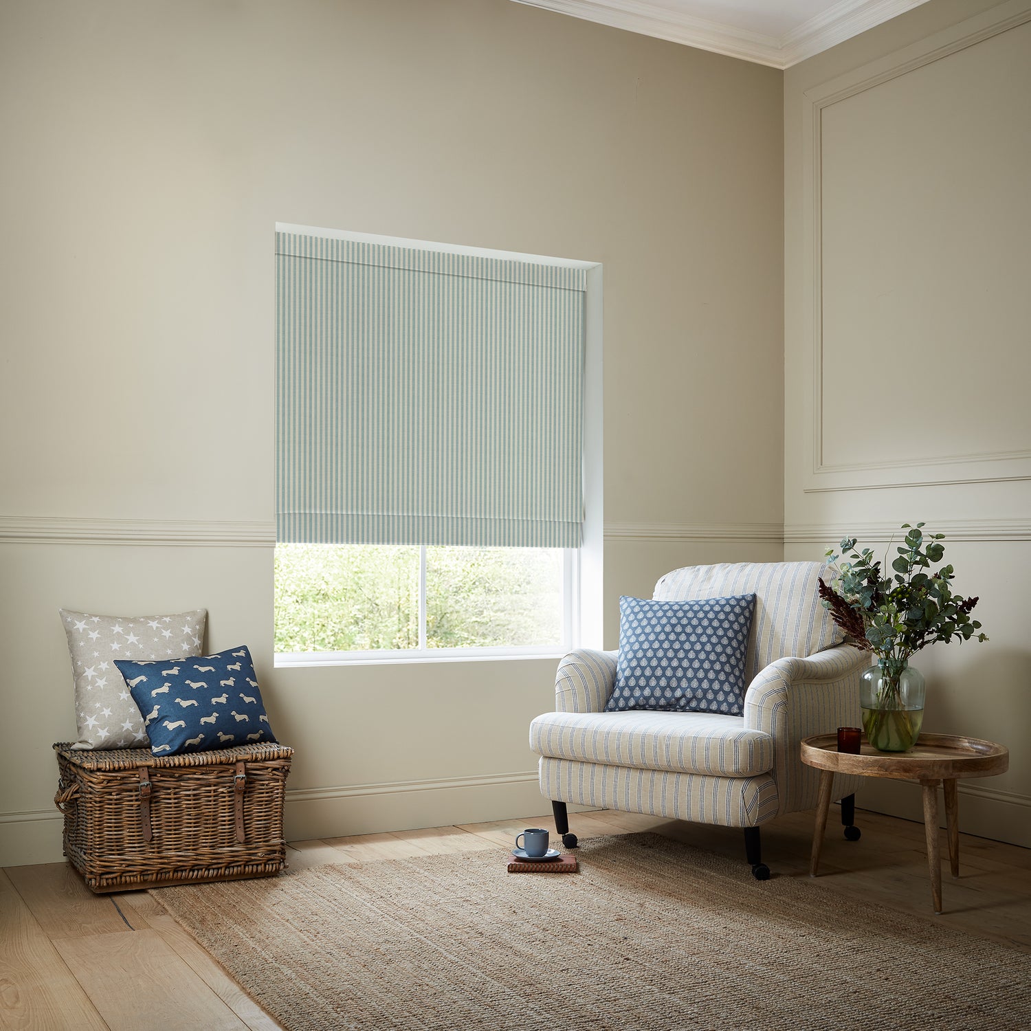 Emily Bond Cornish Stripe Made To Measure Roman Blind Duck Egg