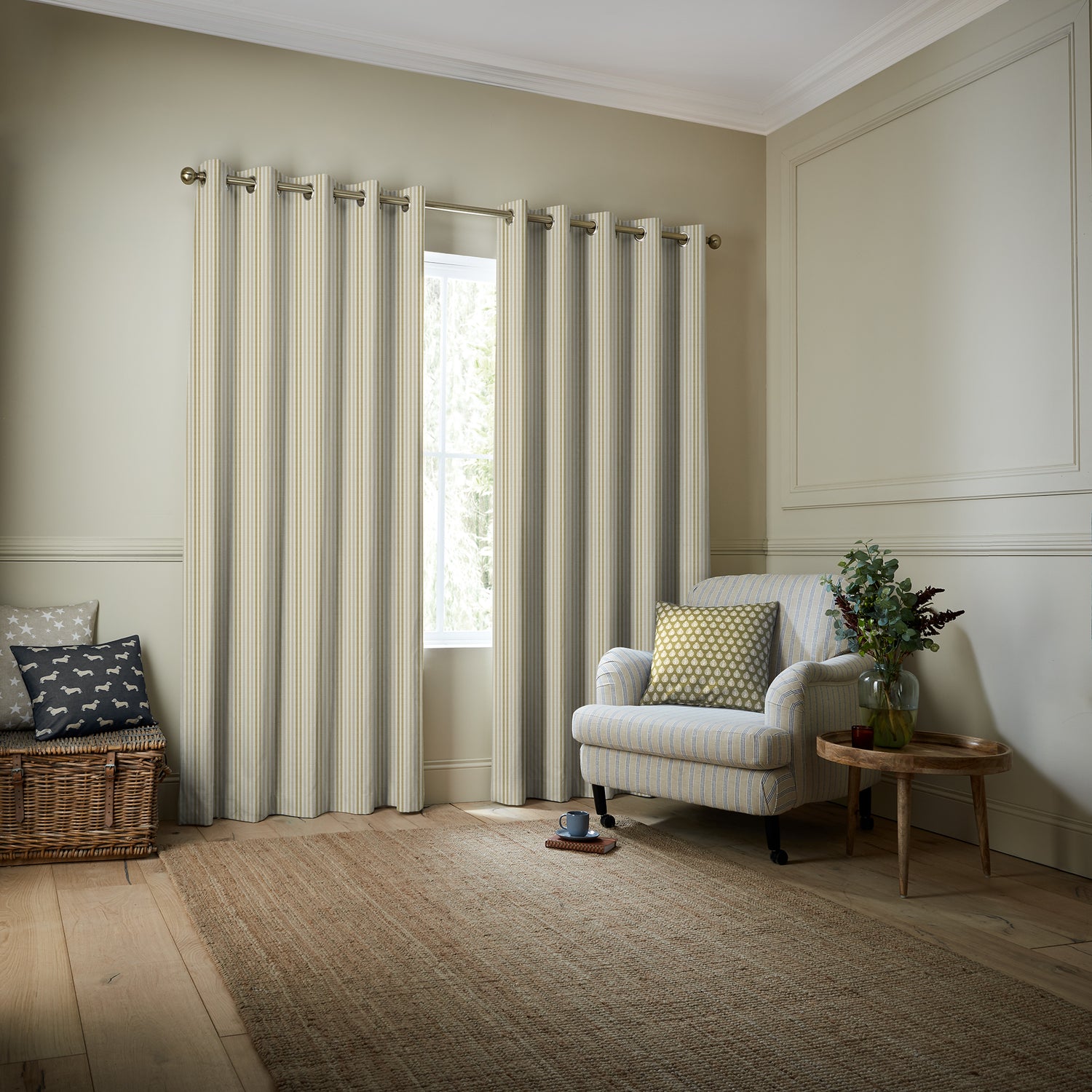 Emily Bond Cornish Stripe Made To Measure Curtains Gold Natural