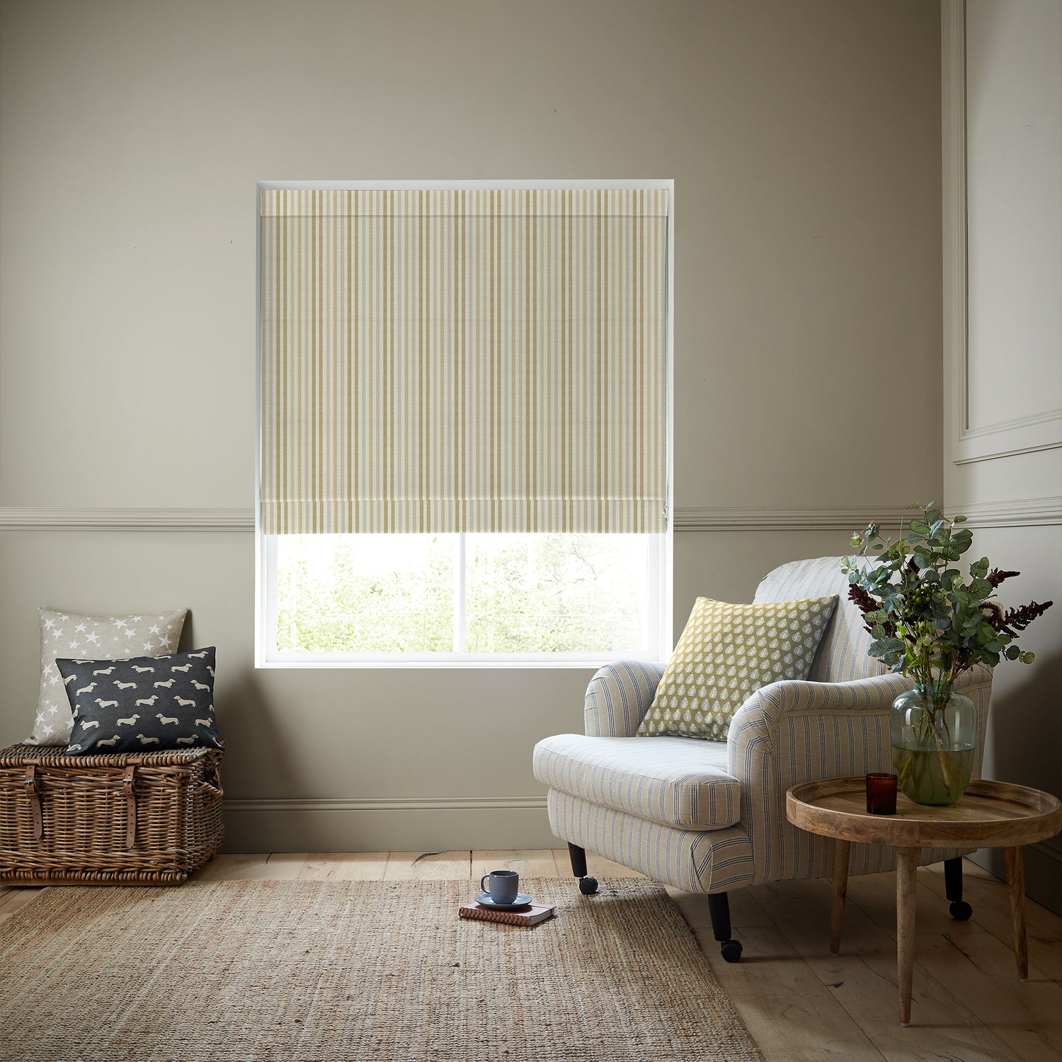 Emily Bond Cornish Stripe Made To Measure Roman Blind Gold Natural