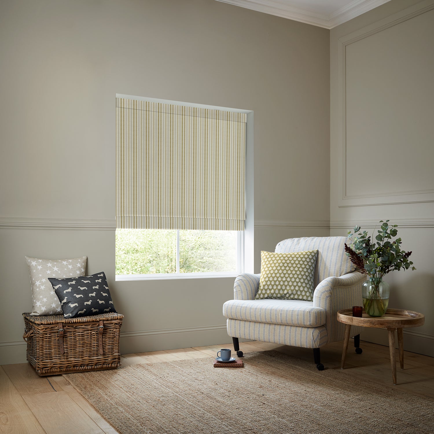 Emily Bond Cornish Stripe Made To Measure Roman Blind Gold Natural