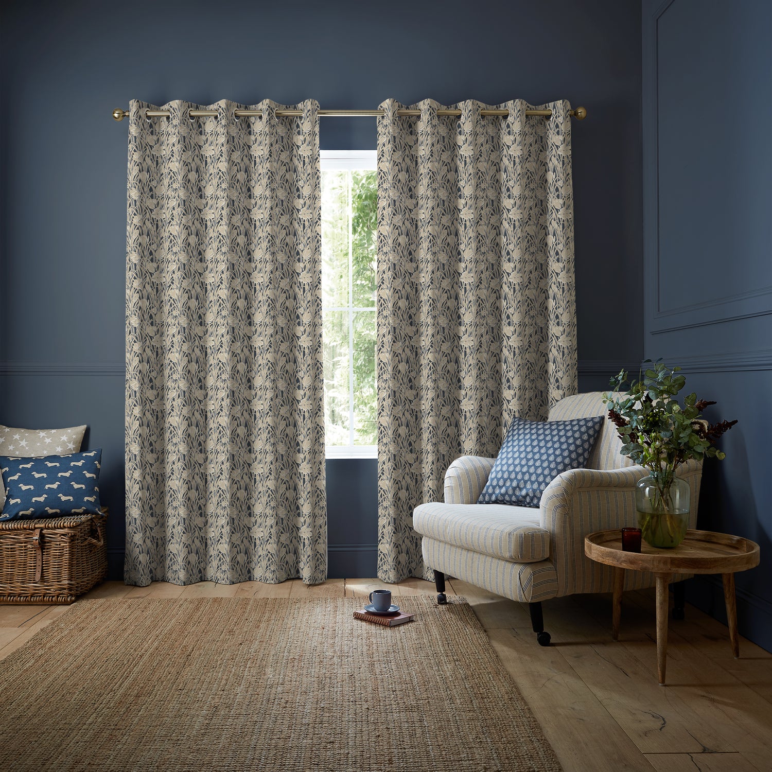 Emily Bond Crocus Made To Measure Curtains Indigo