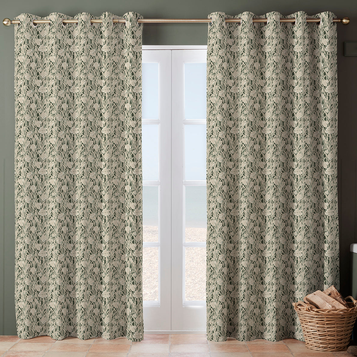 Emily Bond Crocus Made To Measure Curtains Green
