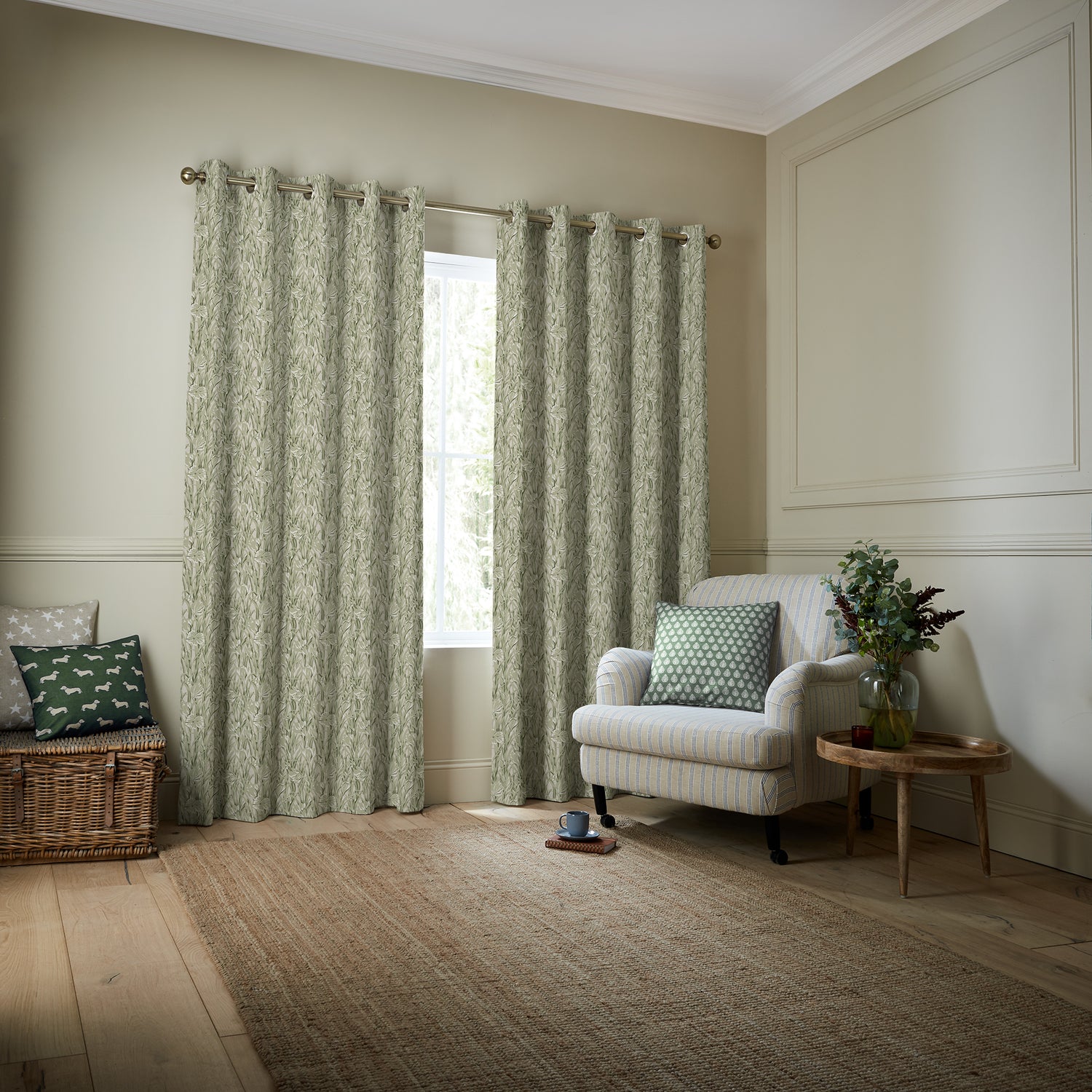 Emily Bond Crocus Made To Measure Curtains Sage Green