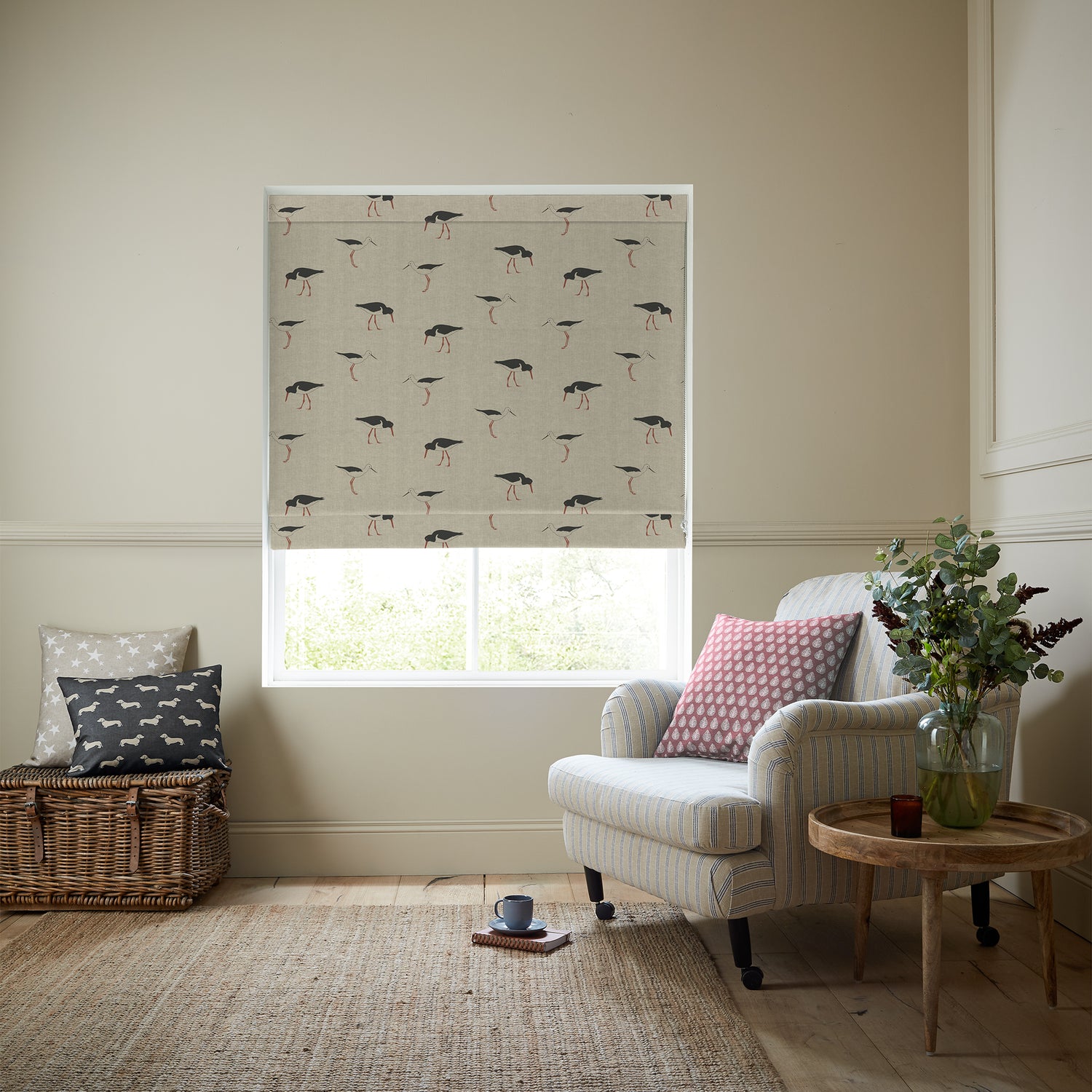 Emily Bond Oyster Catcher Made To Measure Roman Blind Charcoal