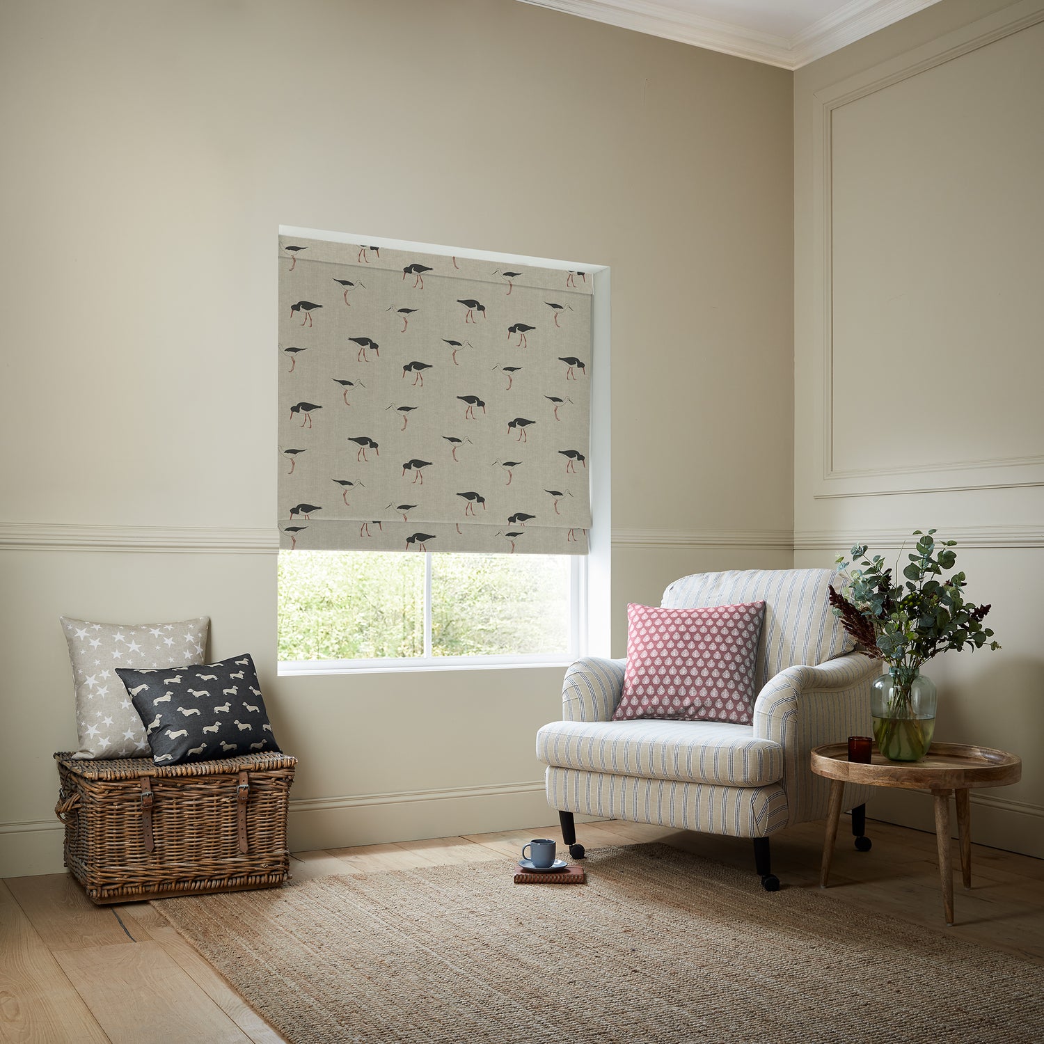 Emily Bond Oyster Catcher Made To Measure Roman Blind Charcoal