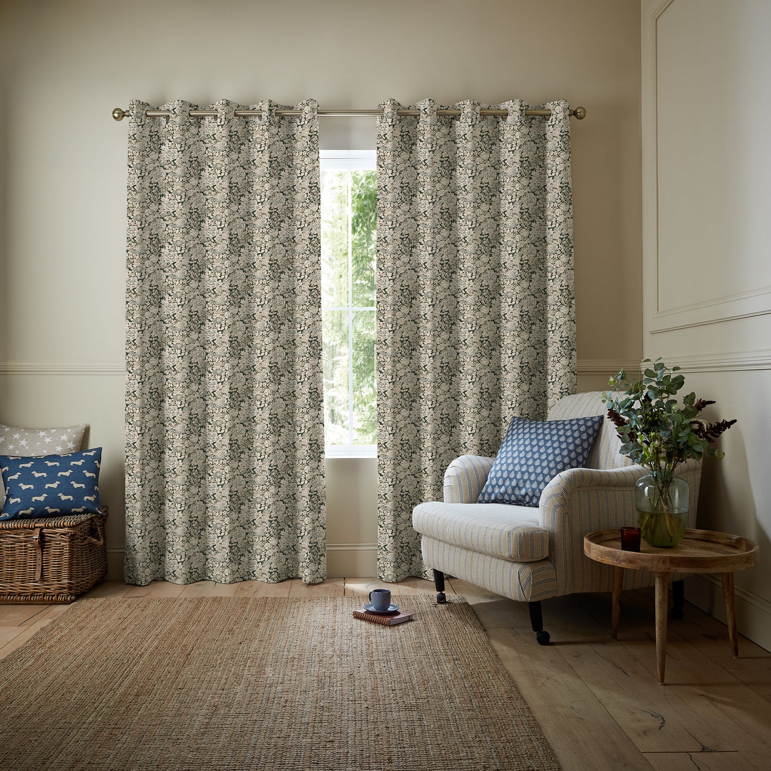 Emily Bond Somerset Rose Made To Measure Curtains Vintage Blue