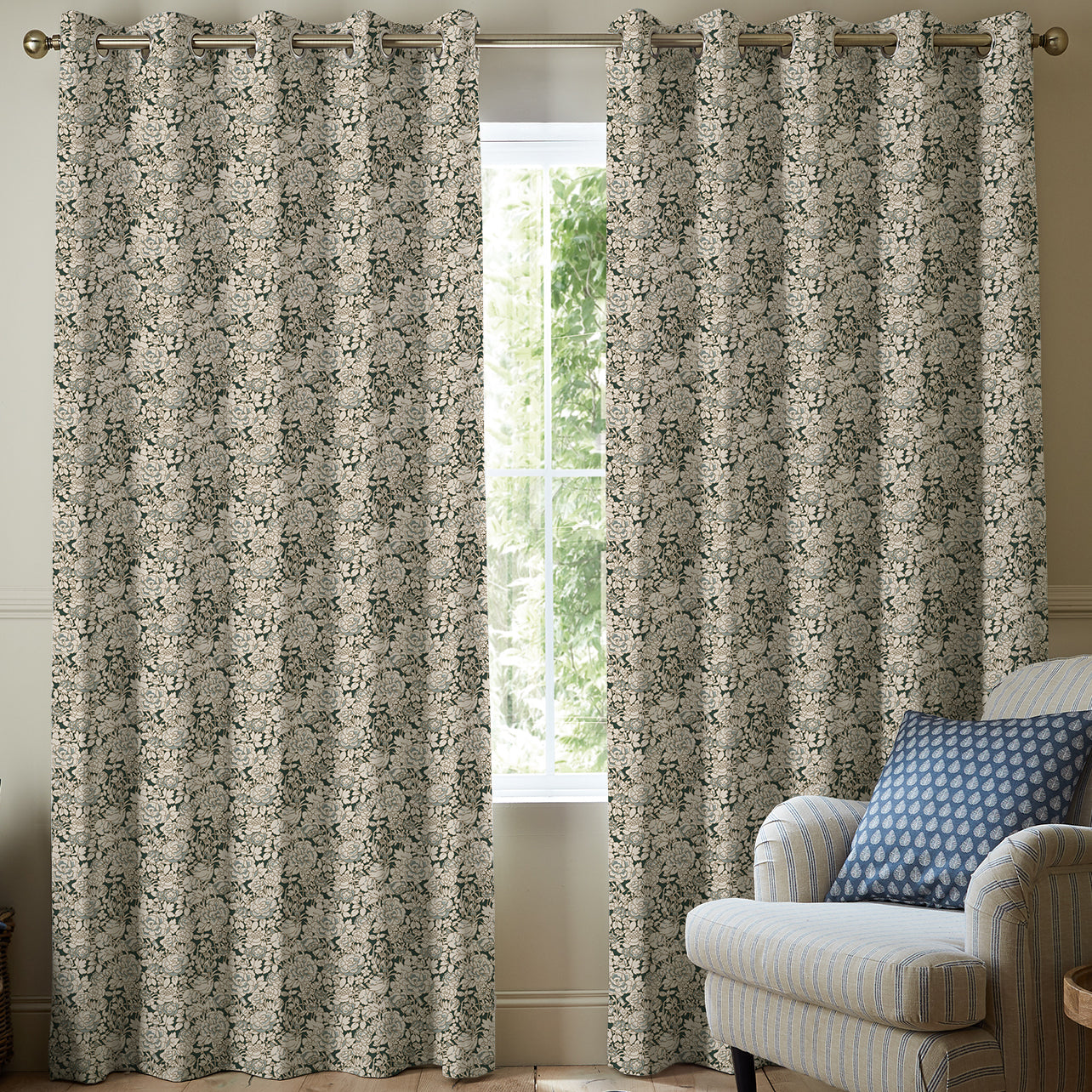 Emily Bond Somerset Rose Made To Measure Curtains Vintage Blue