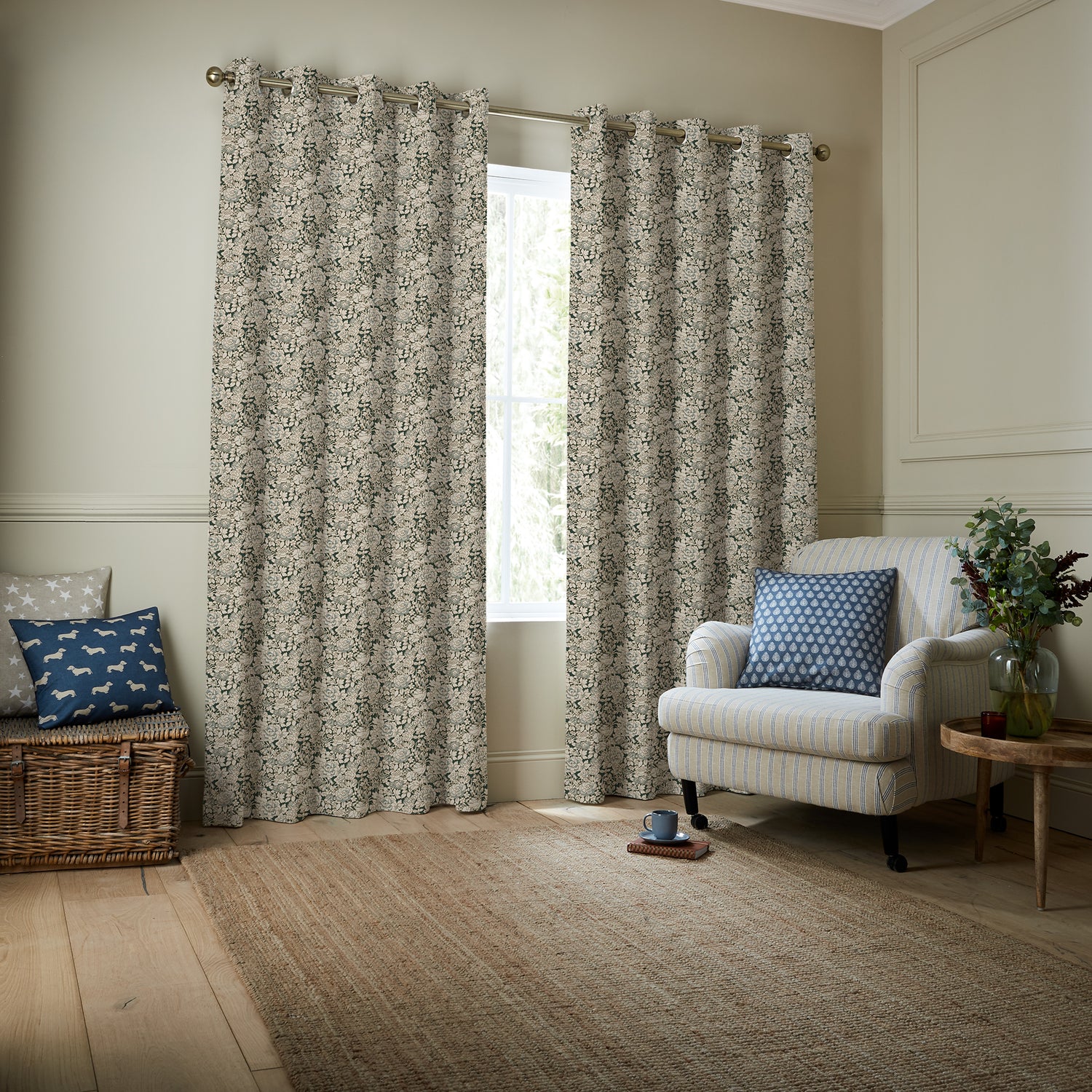 Emily Bond Somerset Rose Made To Measure Curtains Vintage Blue