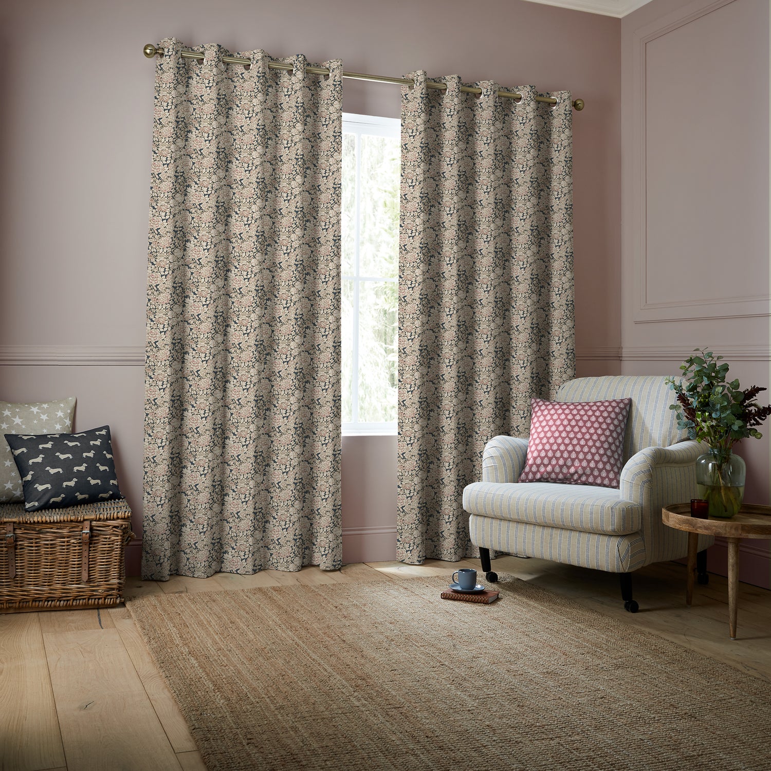 Emily Bond Somerset Rose Made To Measure Curtains Blossom Pink