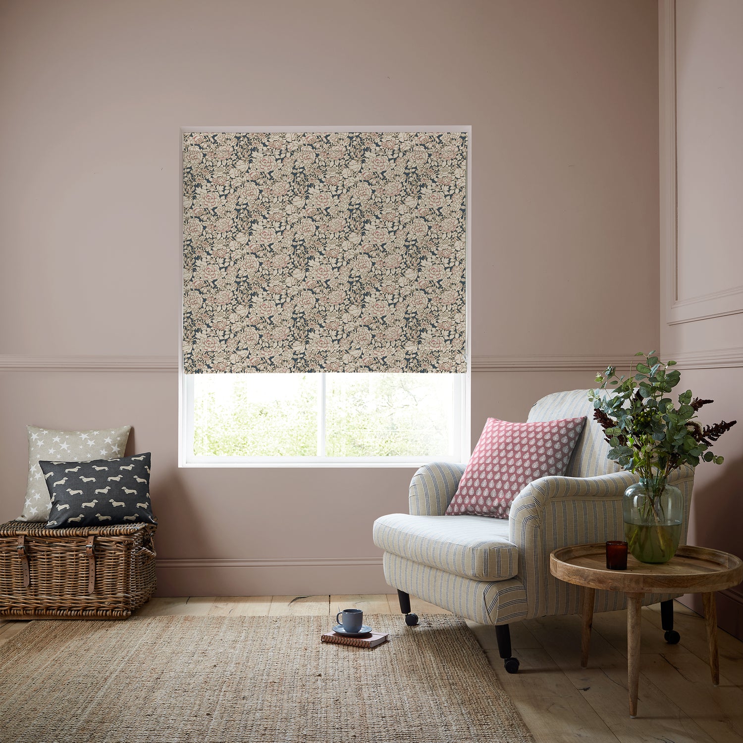 Emily Bond Somerset Rose Made To Measure Roman Blind Blossom Pink