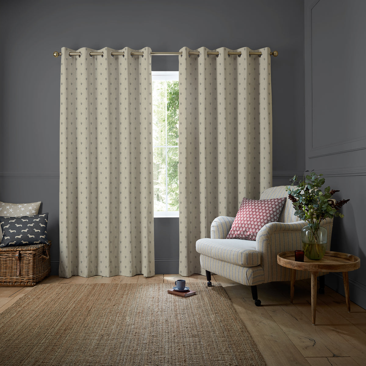 Emily Bond Wild Thyme Made To Measure Curtains Charcoal