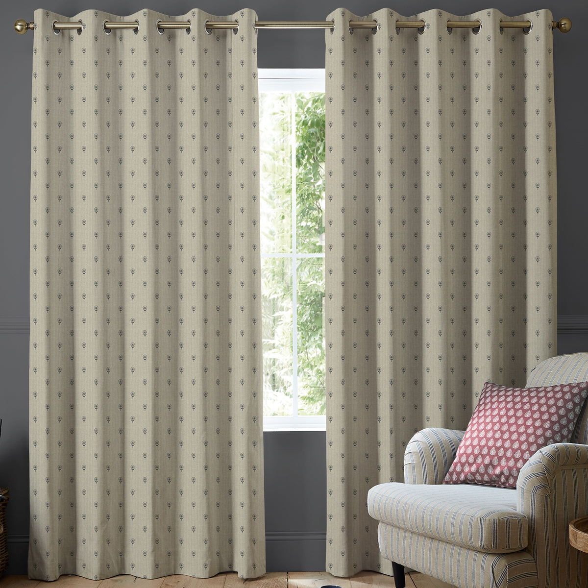 Emily Bond Wild Thyme Made To Measure Curtains Charcoal