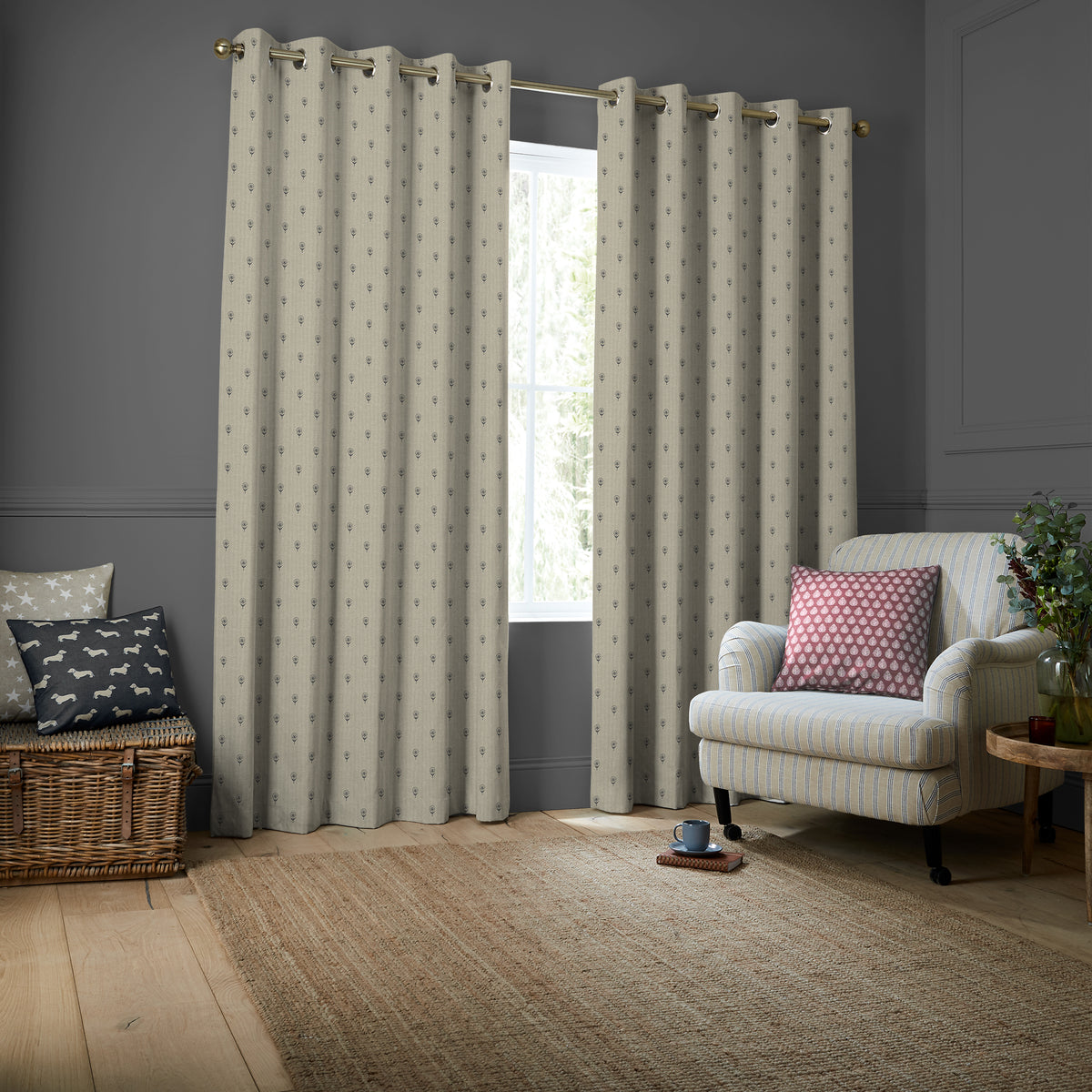 Emily Bond Wild Thyme Made To Measure Curtains Charcoal
