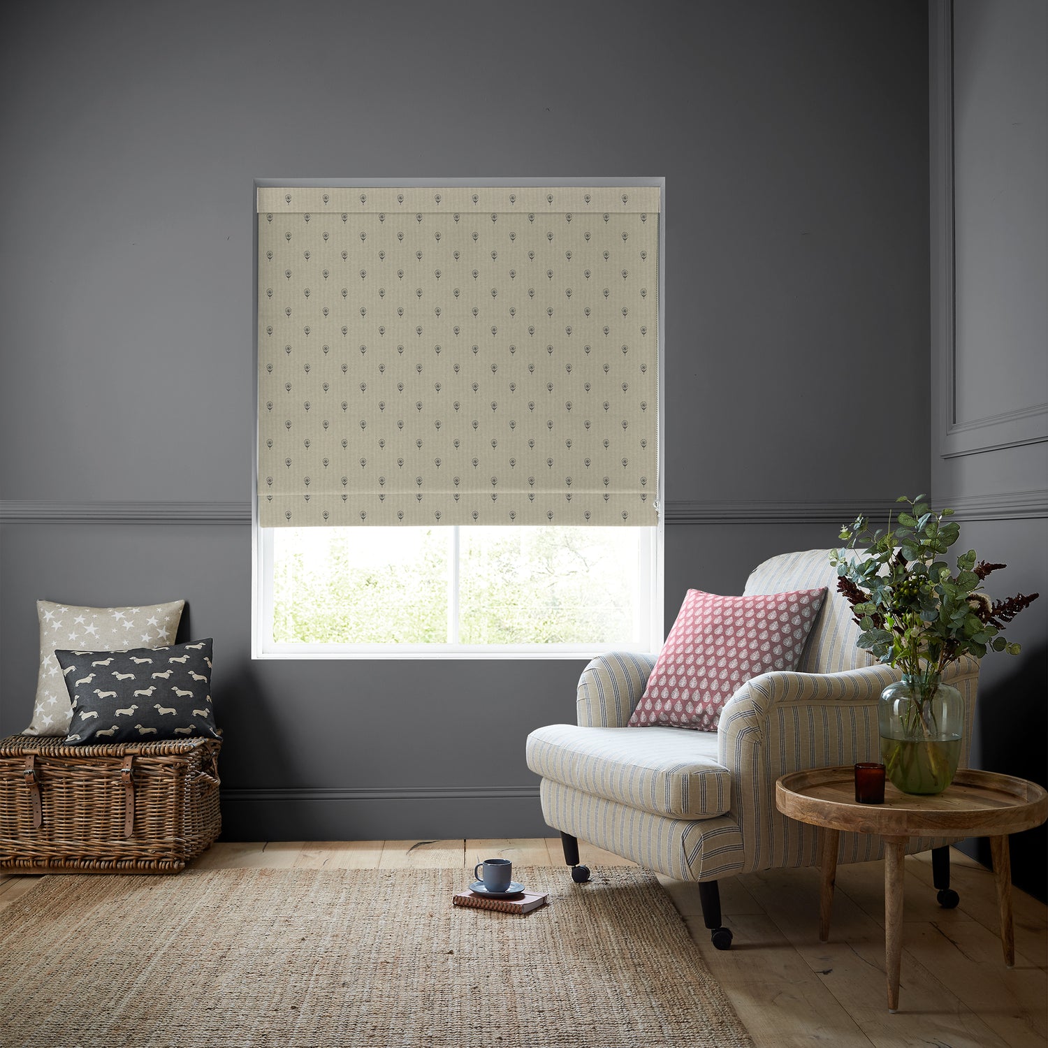 Emily Bond Wild Thyme Made To Measure Roman Blind Charcoal