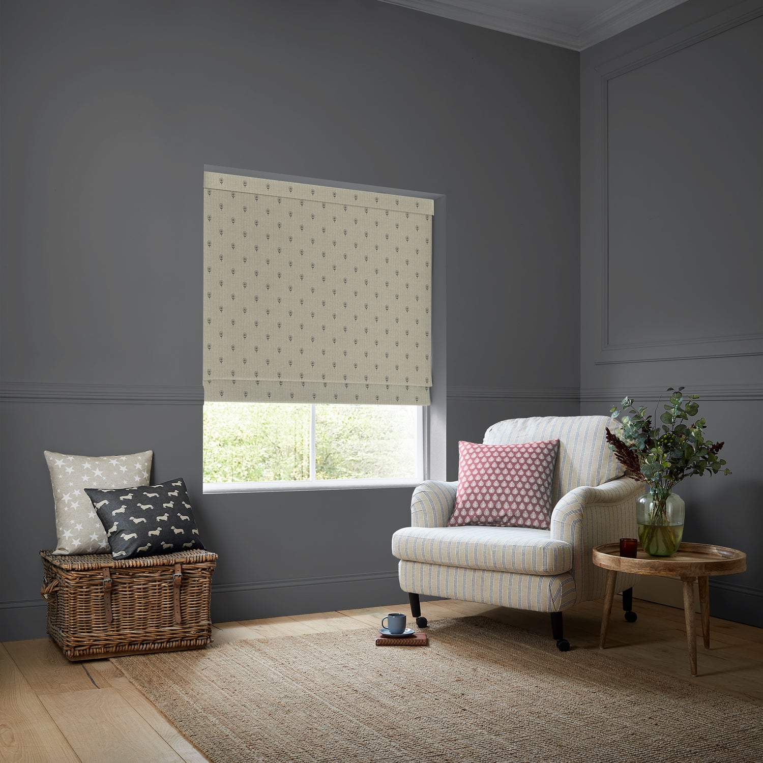 Emily Bond Wild Thyme Made To Measure Roman Blind Charcoal
