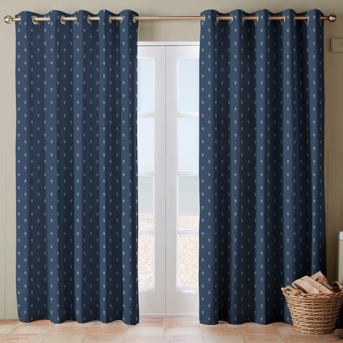 Emily Bond Wild Thyme Made To Measure Curtains Indigo