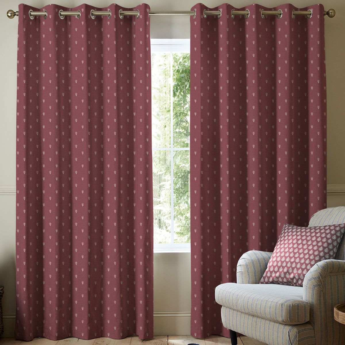 Emily Bond Wild Thyme Made To Measure Curtains Burgundy