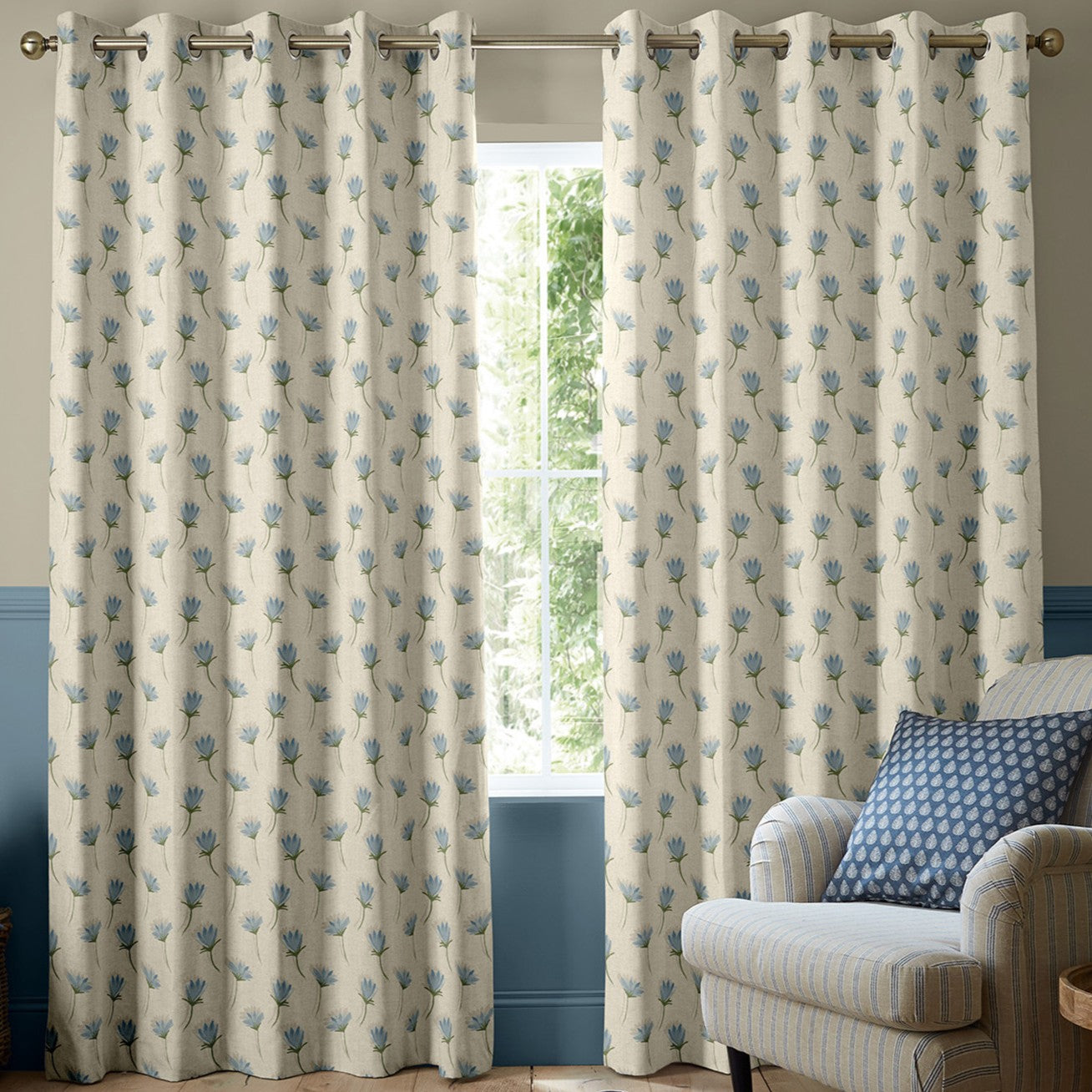 Emily Bond Cornflower Made To Measure Curtains Blue