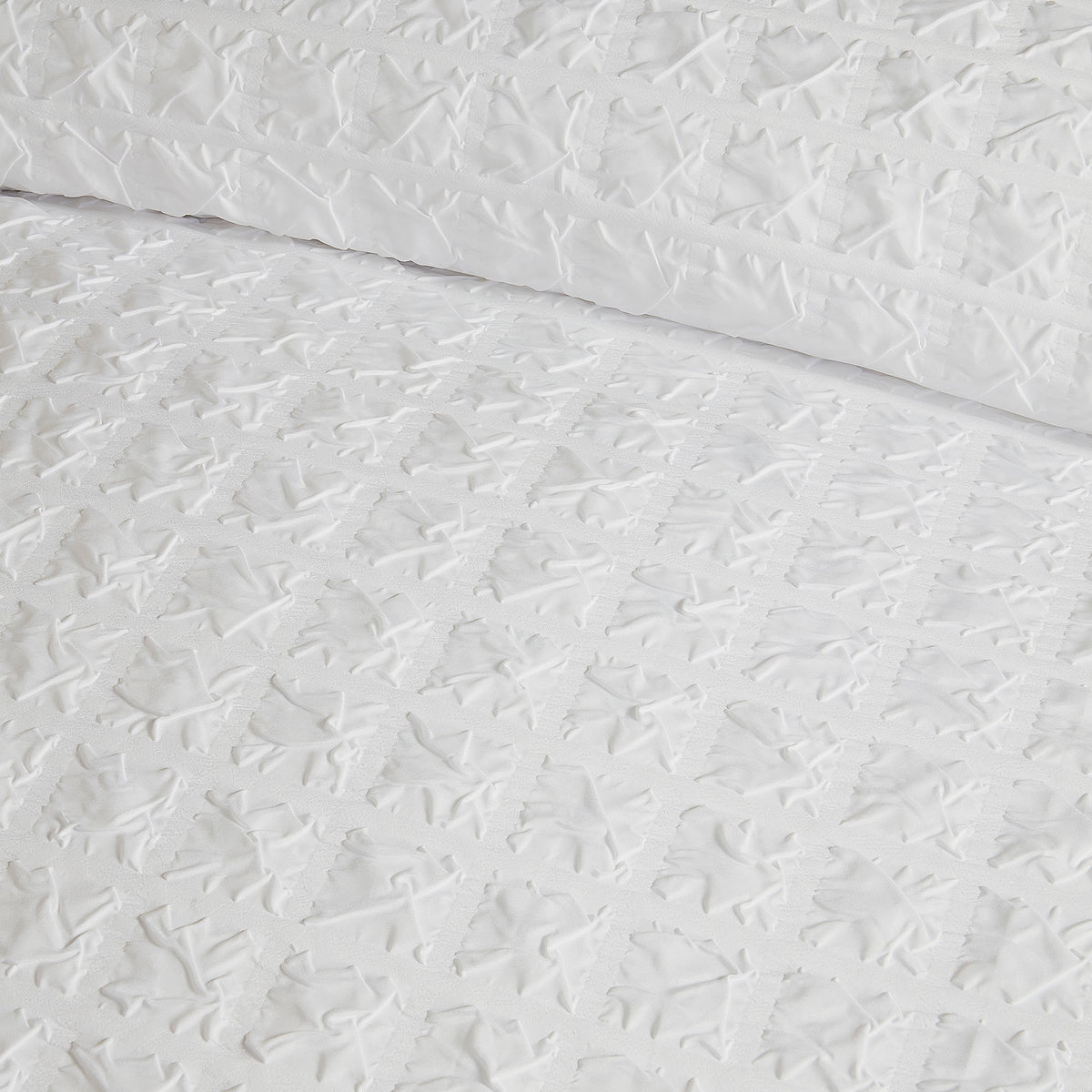 Serene Embossed Grid Duvet Cover Bedding Set White