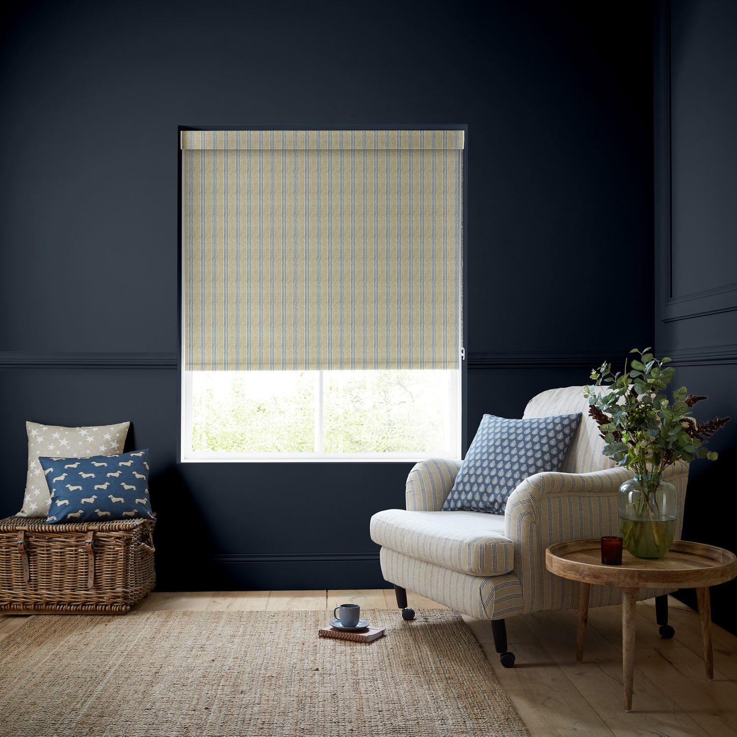 Emily Bond George Stripe Translucent Made to Measure Roller Blind Indigo