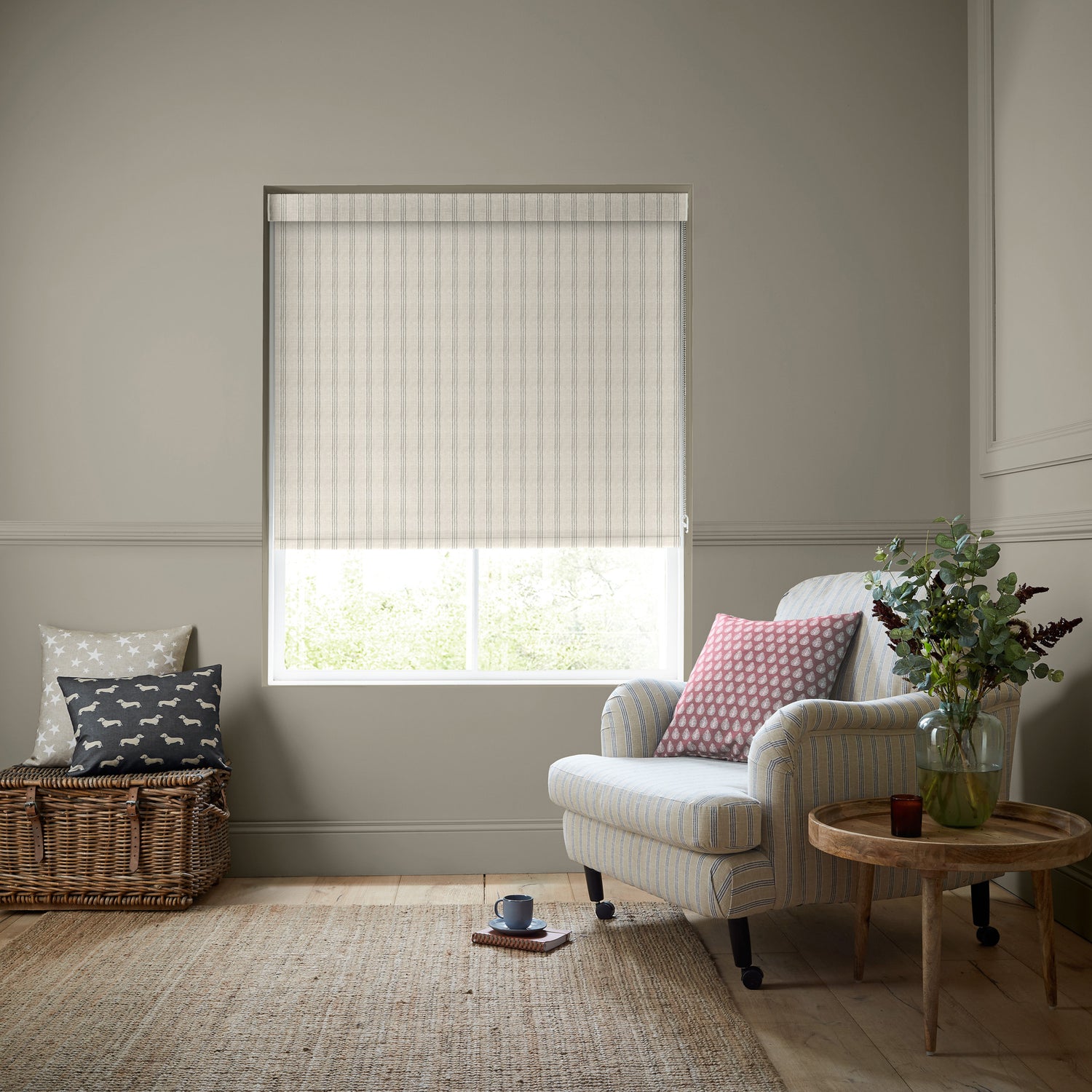 Emily Bond George Stripe Translucent Made to Measure Roller Blind Linen