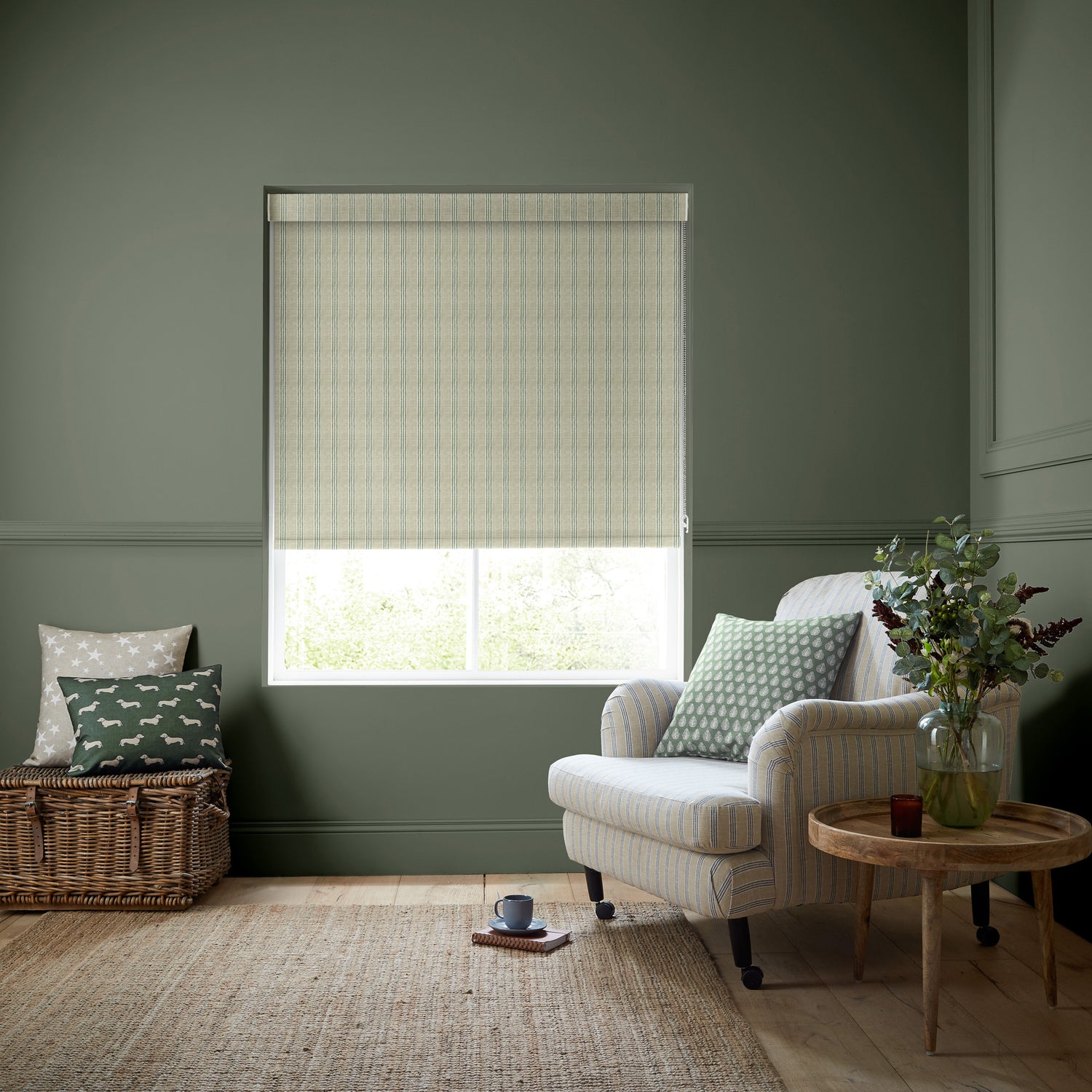 Emily Bond George Stripe Translucent Made to Measure Roller Blind Sage