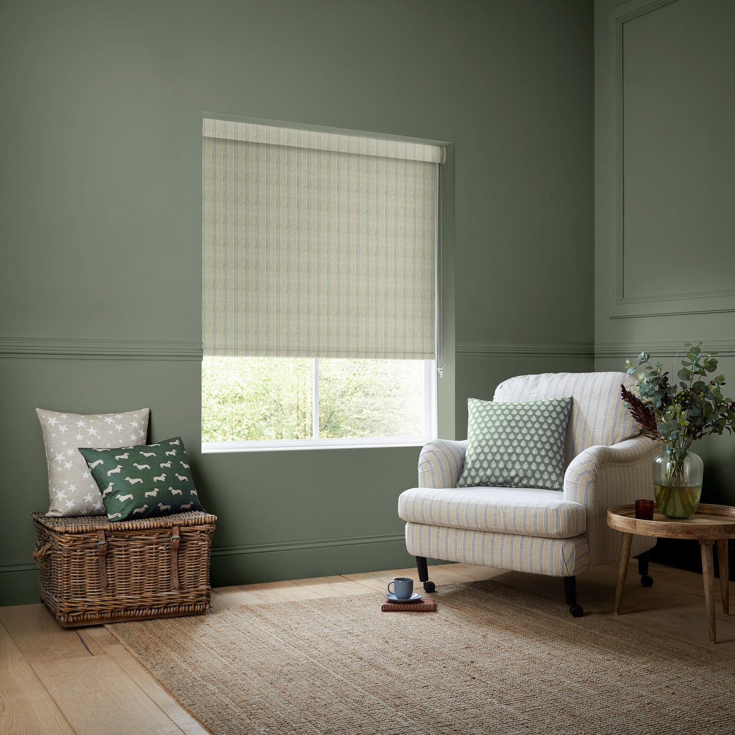 Emily Bond George Stripe Translucent Made to Measure Roller Blind Sage