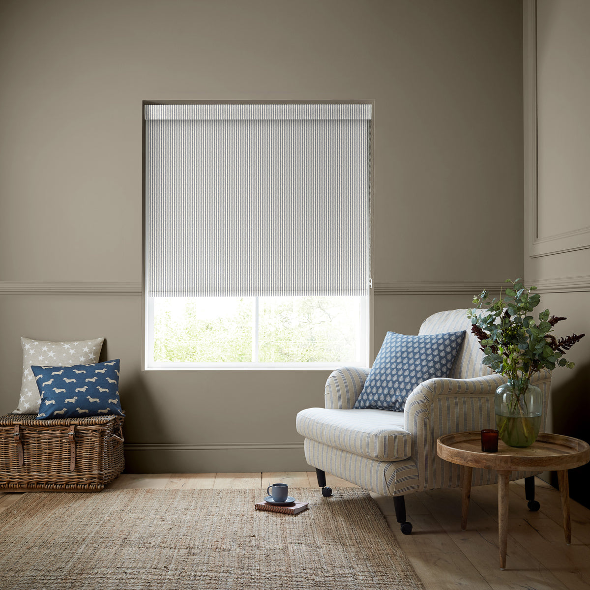 Emily Bond Oscar Stripe Made to Measure Blackout Roller Blind Indigo