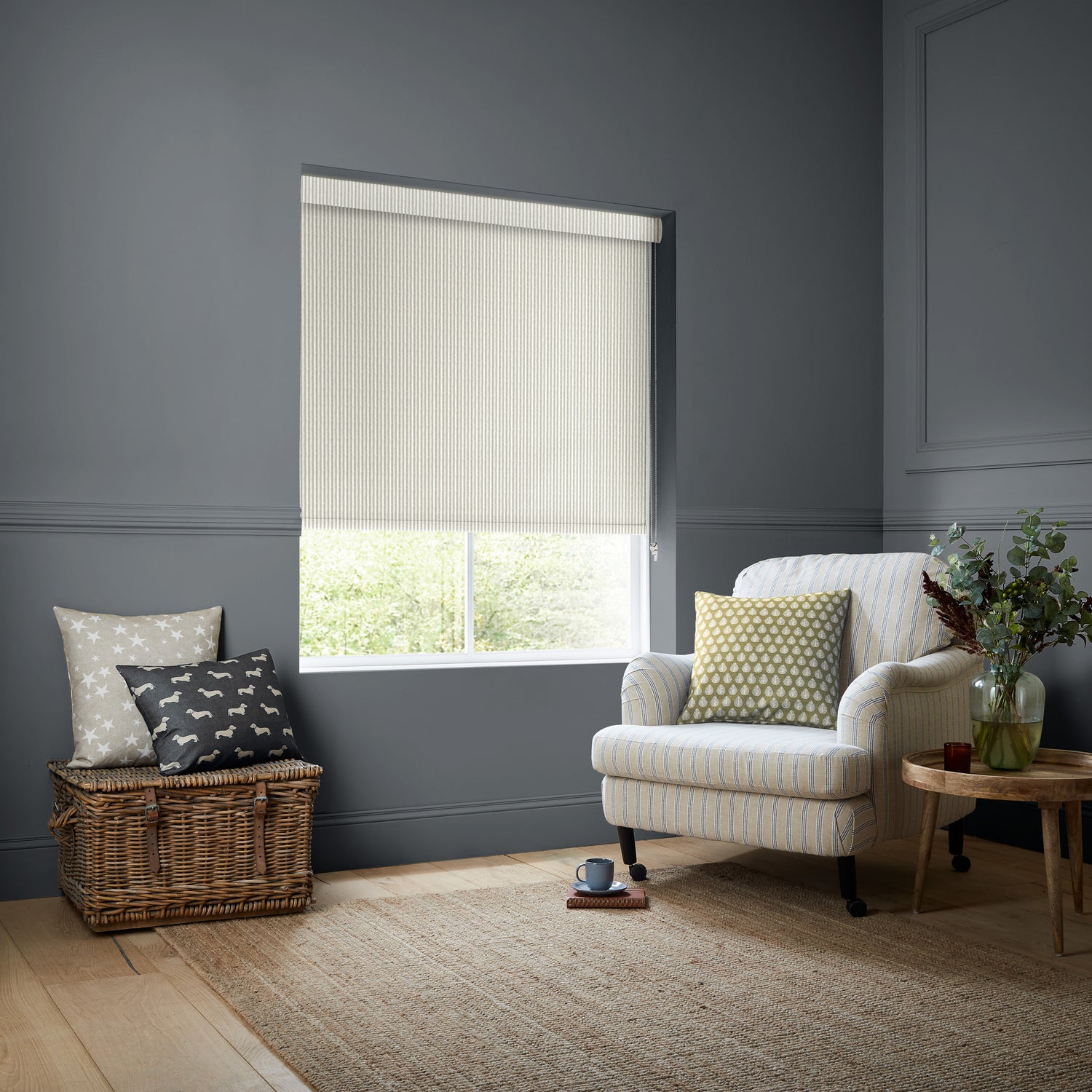 Emily Bond Oscar Stripe Translucent Made to Measure Roller Blind Pebble