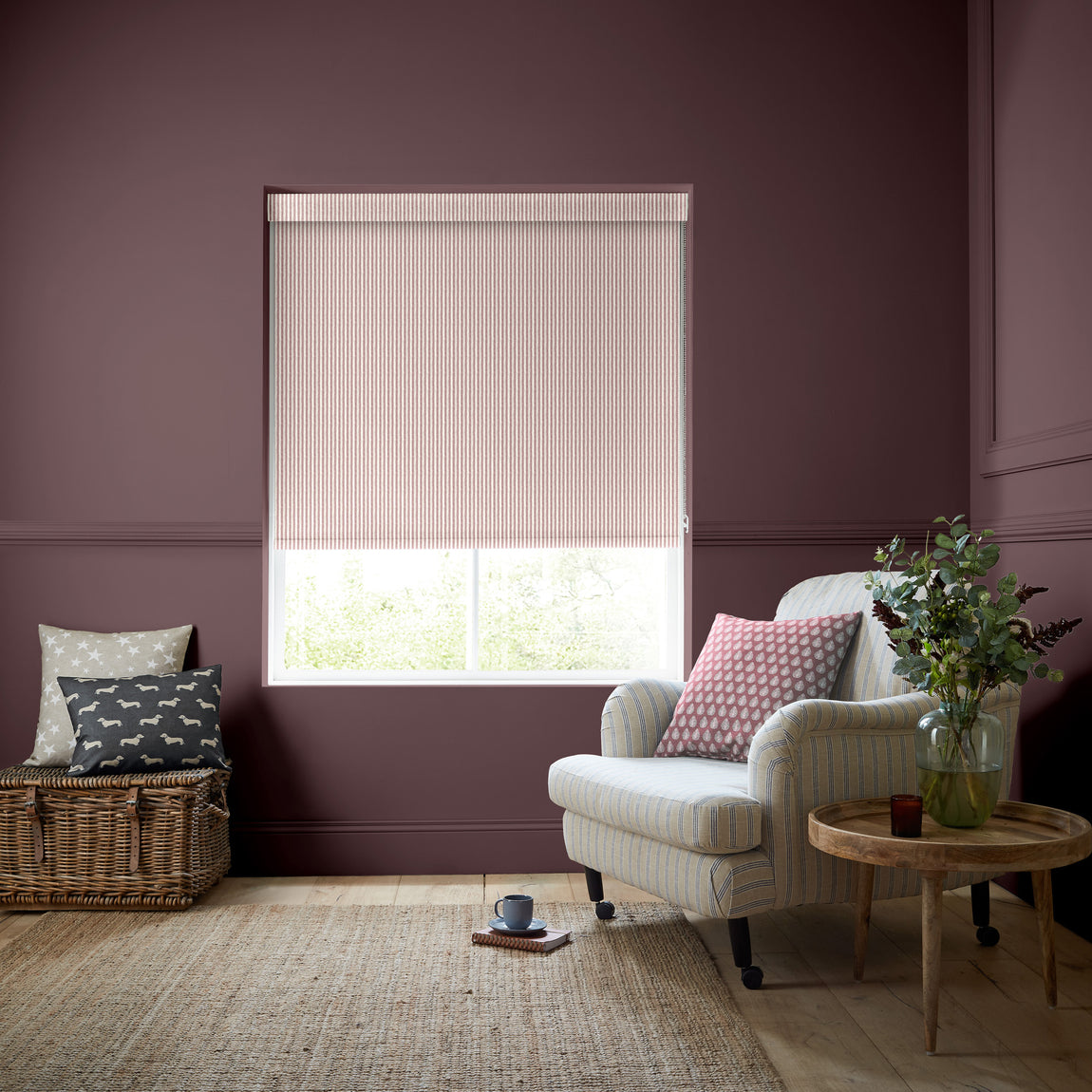 Emily Bond Oscar Stripe Made to Measure Blackout Roller Blind Raspberry